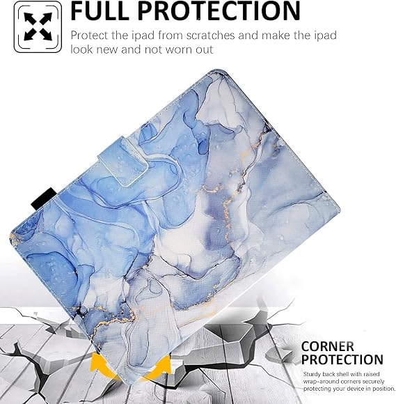 Funut Folio Case for Fire HD 10 Tablet (9th/7th/5th Generation, 2019/2017/2015 Release), Slim PU Leather Stand Smart Cover with Auto Wake/Sleep for Kindle Fire HD 10.1, Blue White Marble