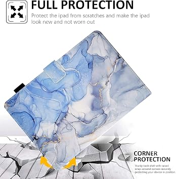 Funut Folio Case for Fire HD 10 Tablet (9th/7th/5th Generation, 2019/2017/2015 Release), Slim PU Leather Stand Smart Cover with Auto Wake/Sleep for Kindle Fire HD 10.1, Blue White Marble