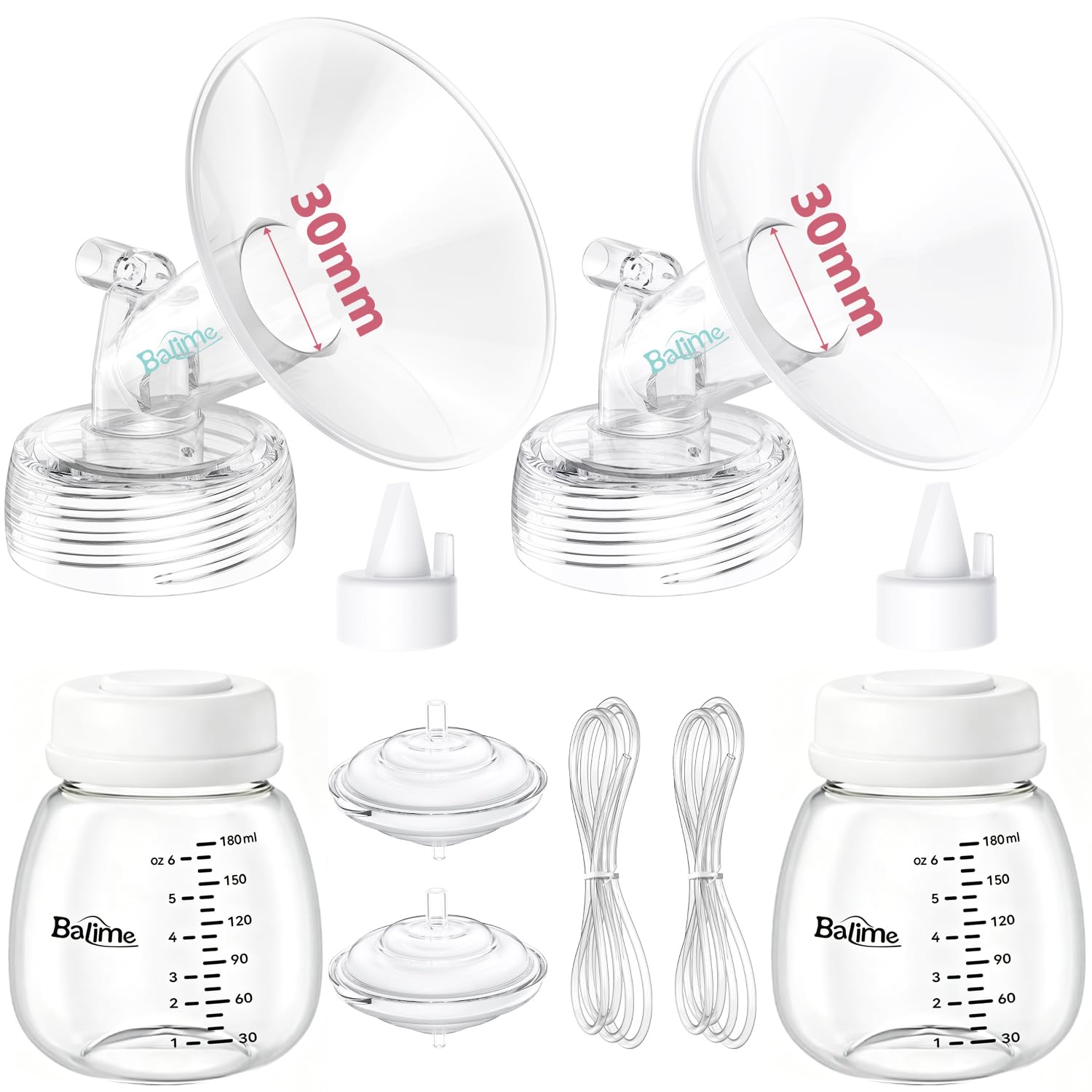 Breast Pump Parts Compatible with Spectra S1/S2/9 Plus, Not Original Accessories, Full Set Replacements Include 30mm Flanges, Valves, Backflow Protectors (Duckbills Included), Tubings and Bottles