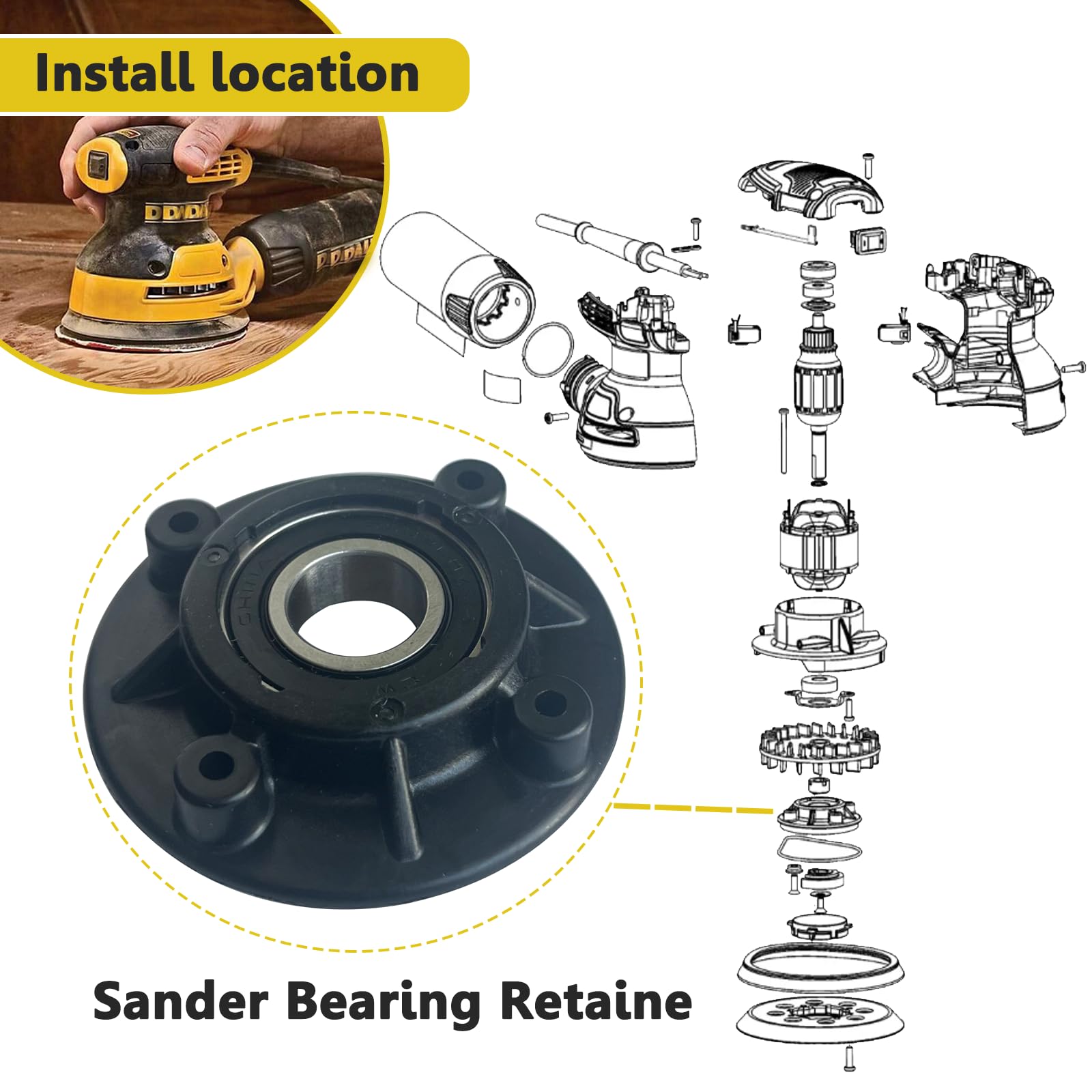 N329082 Uchwyt łożyska szlifierki pasuje do Dewalt DCW210 DCW210P1 DCW6420 DWE6421 DWE6421K DWE6423 DWE6423K DWE642 części zamienne