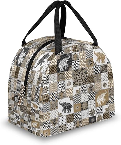 Bolsa de almuerzo bohemia con retazos para mujeres, adultos, hombres, vintage, aislada, pequeña, a prueba de fugas, linda, bolsa enfriadora, bolsa