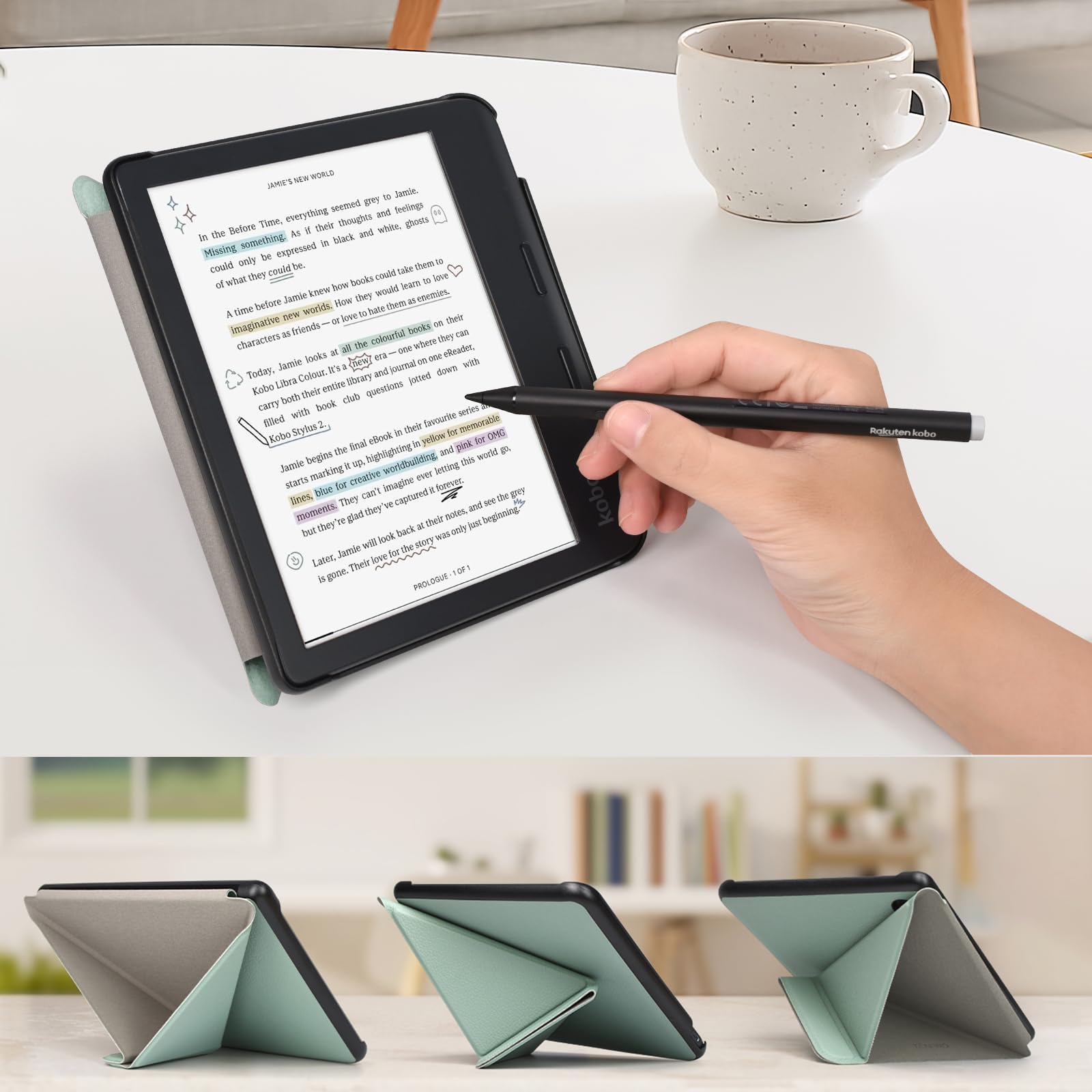 RSAquar Coque pour Kobo Libra Colour (Modèle : N428) Et Tolino Vision Colour 2024 avec Fonction Auto Veille Réveil, Vert Agave