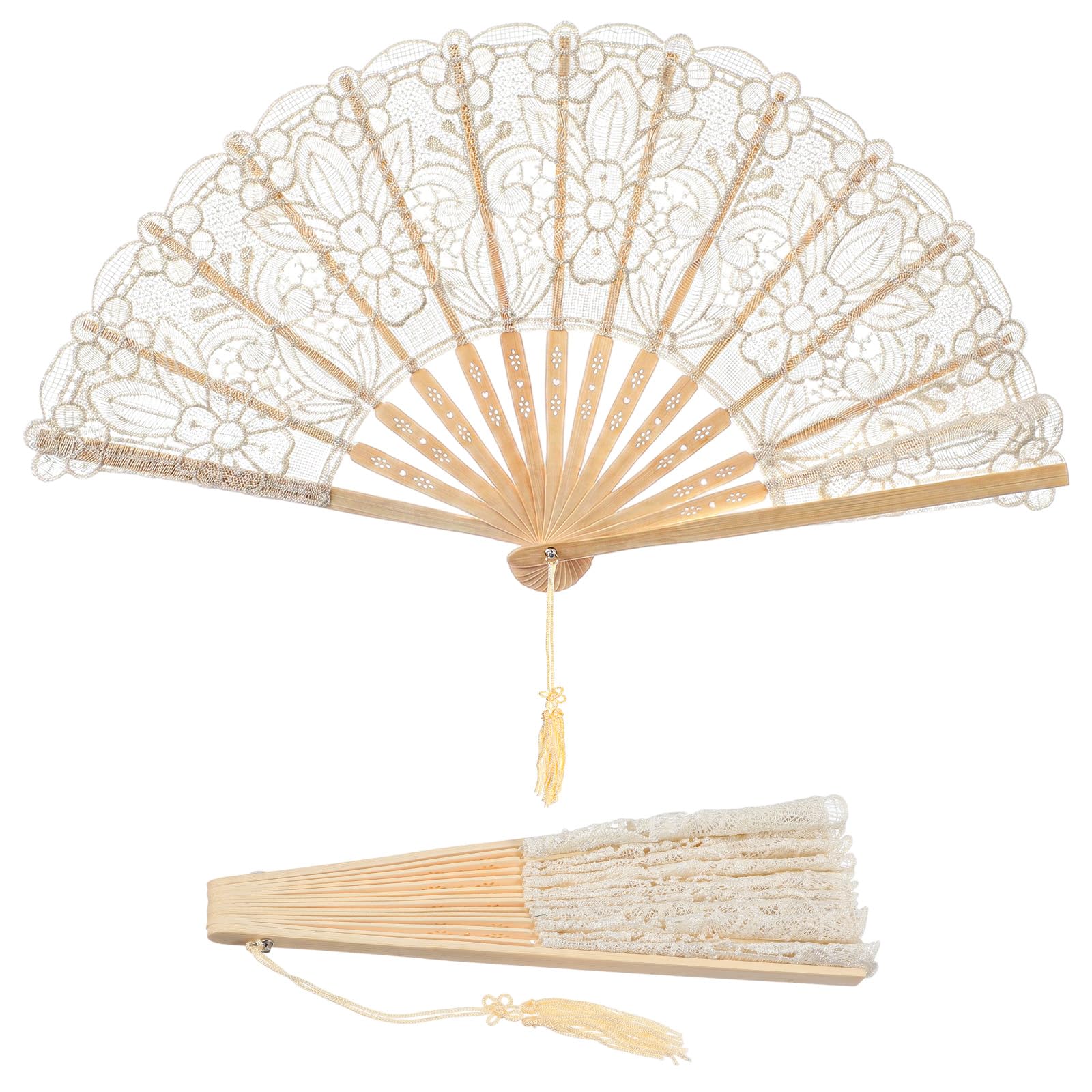 RAHHLIZS Lace Folding Hand Fan, Chinese Bamboo Silk Folding Fan Handheld, Vintage Hand Fans for Women Foldable Wedding Party Dancing Bridal Supplies