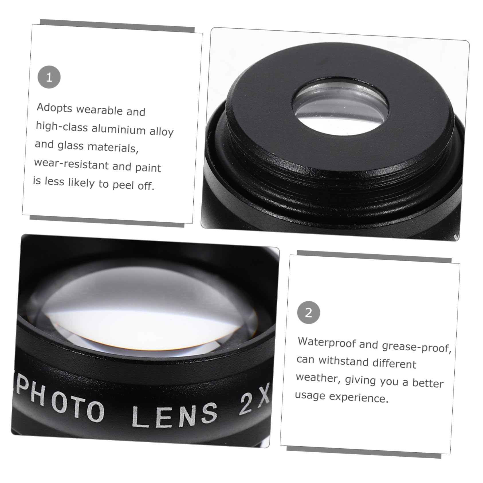 Lente Macro Gran Angular para Teléfono Móvil Negro | Aleación de Aluminio y Vidrio, Juego de 1, Visión Amplia y Foto Nítida