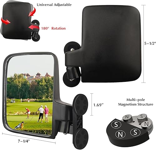 Miniatura 5 de MUTUACTOR Espejos universales para carrito de golf, 1 par de espejos retrovisores magnéticos para carrito de golf, sin perforaciones, accesorios