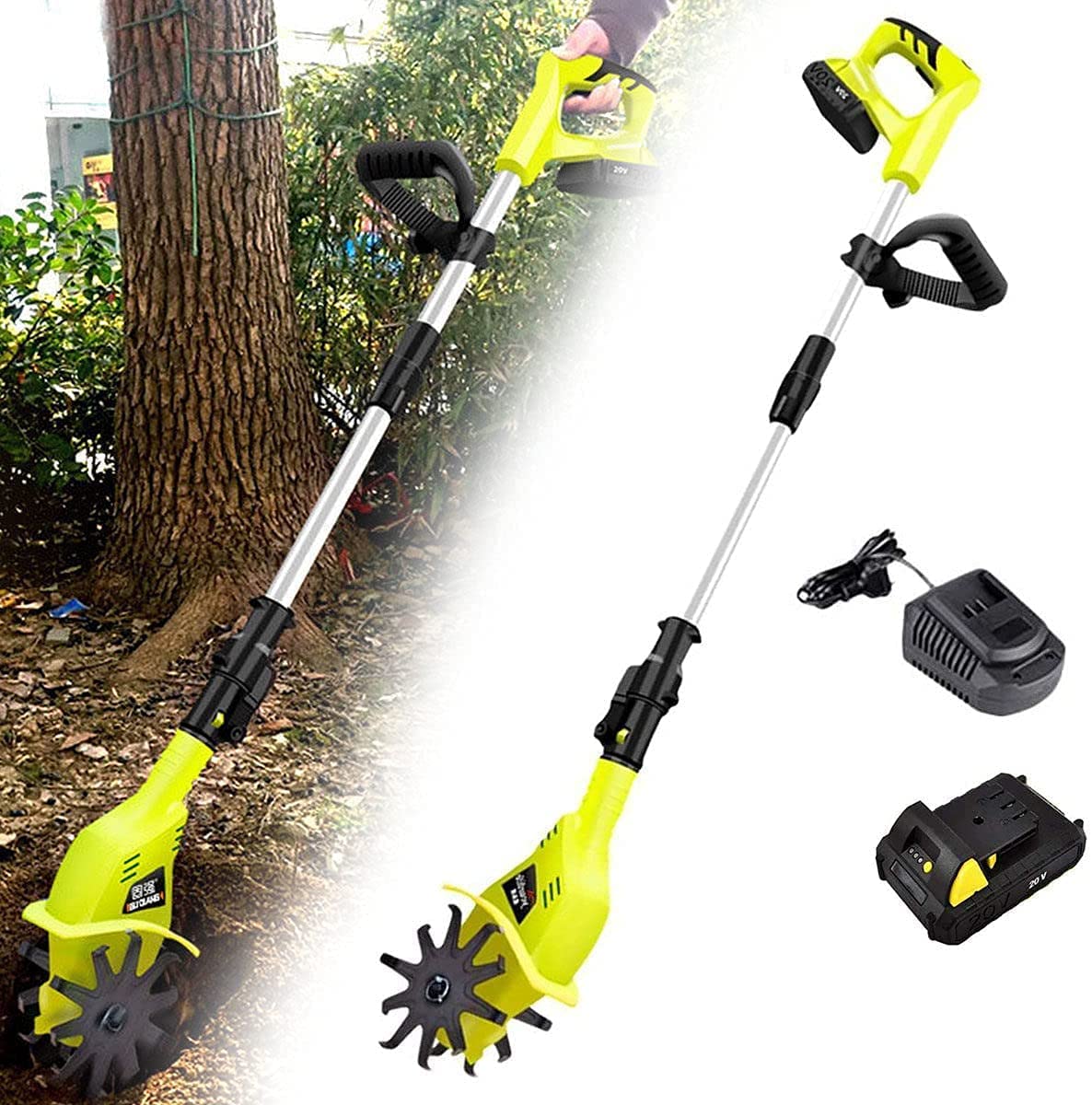 CukUJH 20V Electric Rotavator,5200Mah Lithium Battery Cordless Cultivator with Blades Rotavators,Tiller Rotavator for Allotment Lawn Garden