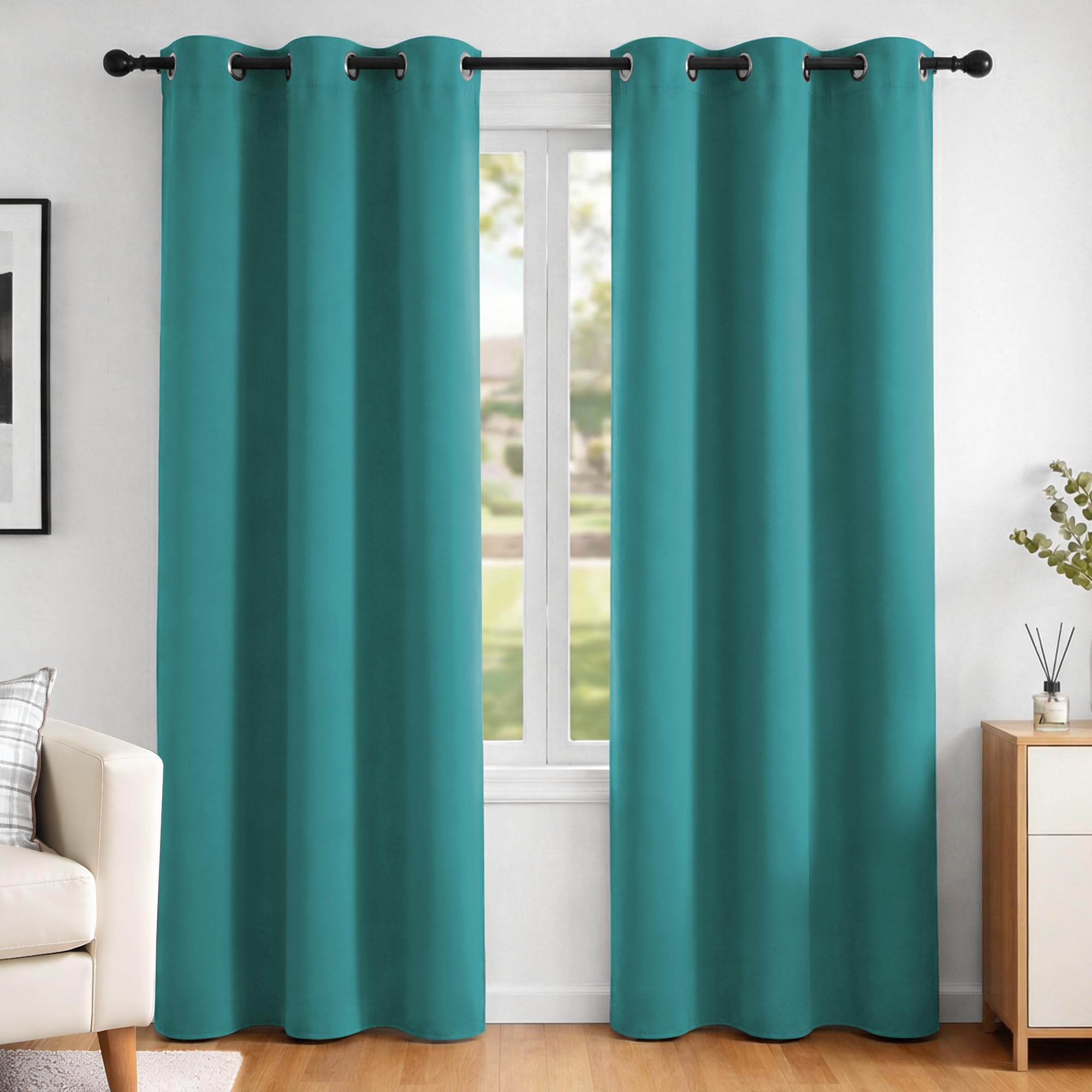 Deconovo Turquoise Noise Reduction Blackout Curtains Thermal Insulated Eyelet Curtains For Baby Nursery W42 X L84 Inch One Pair