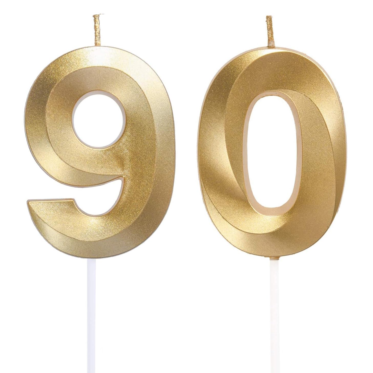Qikaara Gold 90Th Birthday Candles, Number 90 Candle, Happy Birthday Candle, 3D Digital Candles For Birthday Cake, Glitter Cake Topper Decorations For Birthday Wedding Anniversary Celebration Party