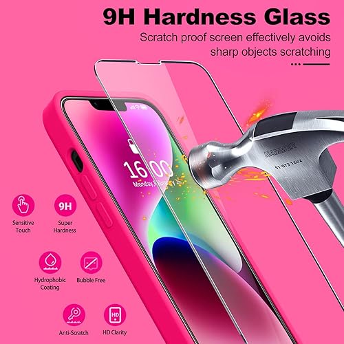 Miniatura 406 de BossKiss Funda compatible con iPhone 14 Pro, silicona mejorada [protección de cámara] [2 protectores de pantalla 9H], forro interior de microfibra