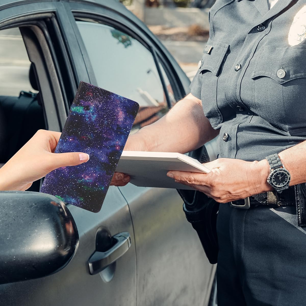 TILDOSAC 2Pack Leather Car Registration and Insurance Card Holder, Car Document Holder for Cards License with Magnetic Shut(Blue+Purple) image 5