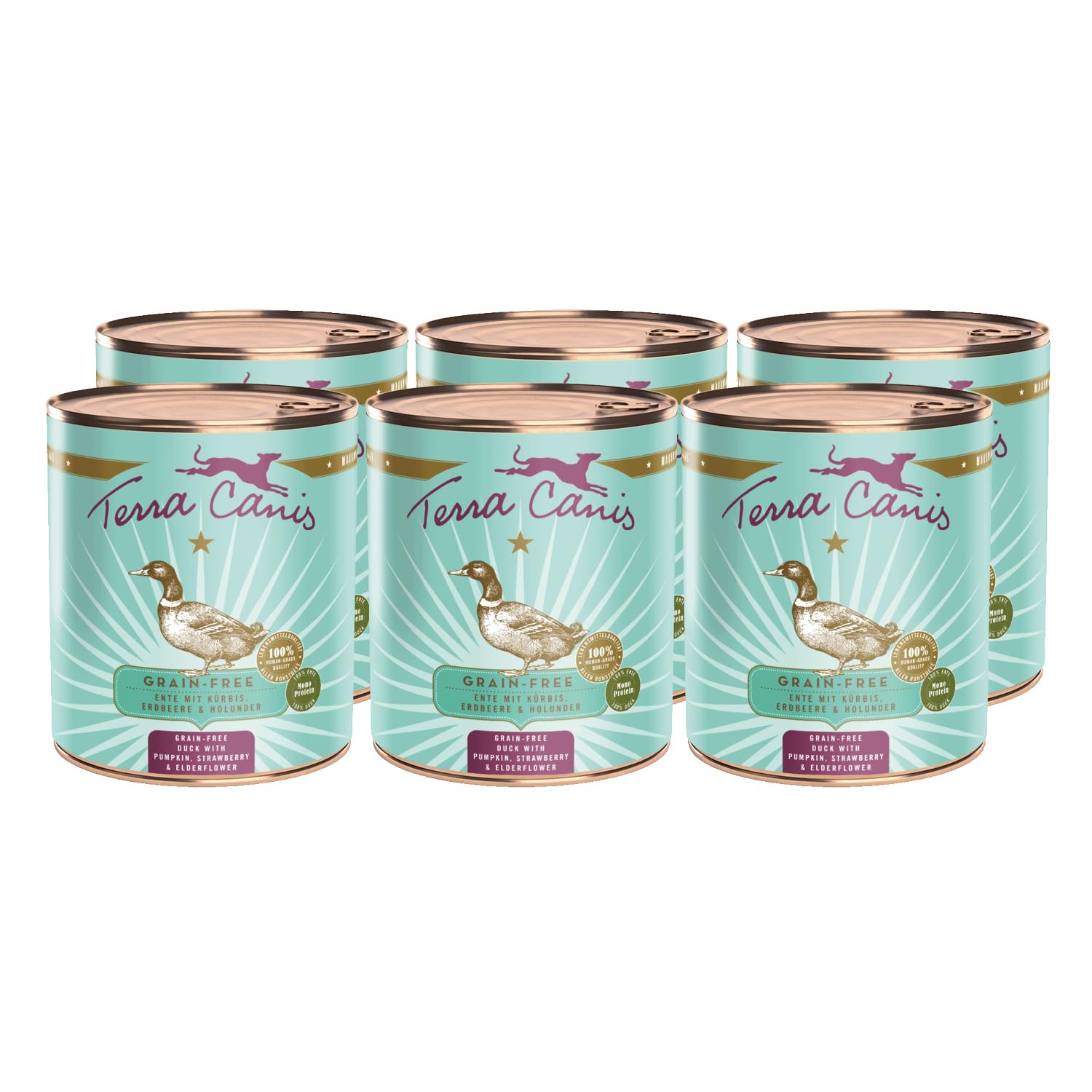 Terra Canis Anatra con zucca, cibo umido senza cereali per cani, 6x800g | Materie prime di qualità alimentare al 100%, con carne fresca, ricco di nutrienti, senza cereali e glutine