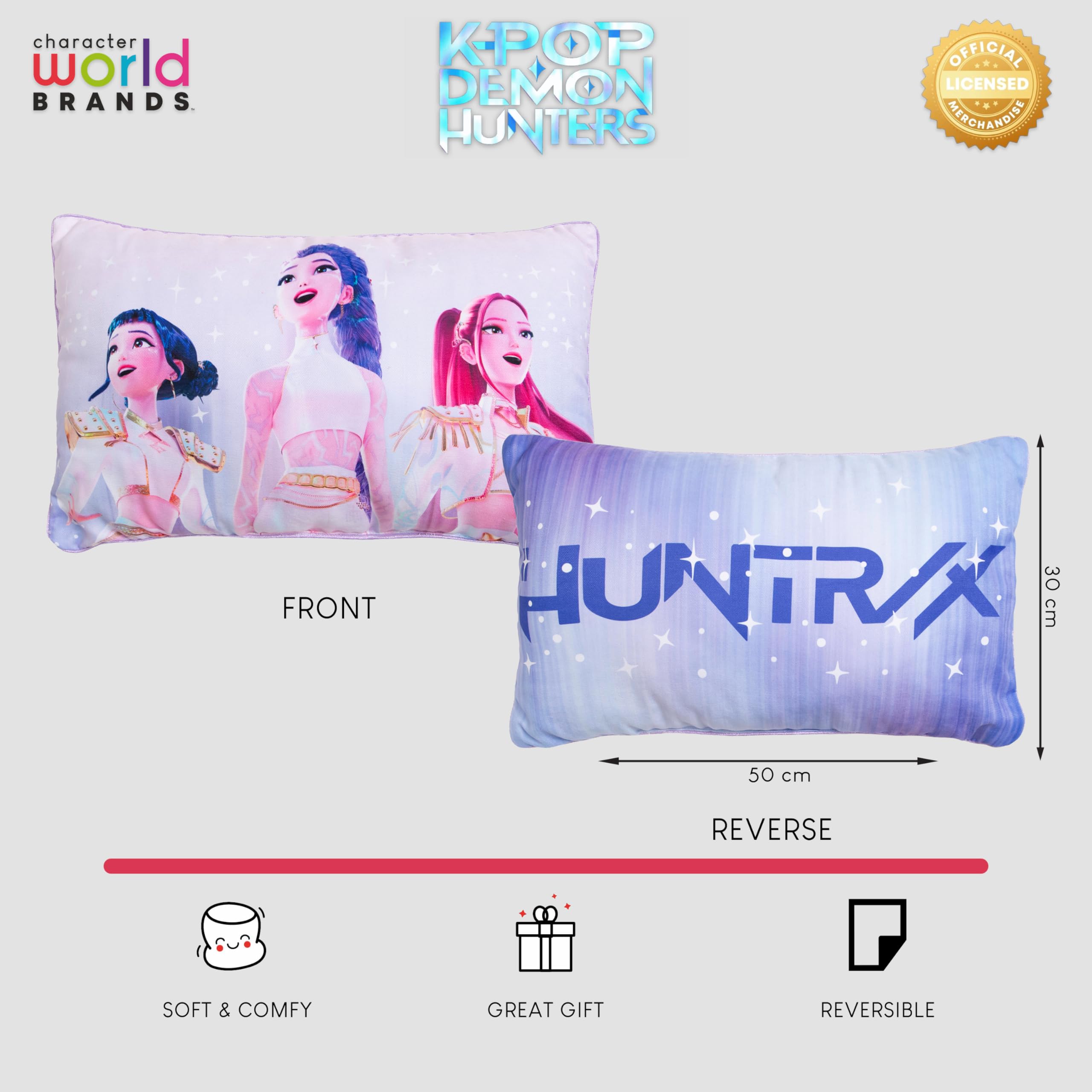 Cuscino cilindrico con licenza ufficiale K-Pop Demon Hunters, cuscino super morbido | Design celestiale reversibile, viola | Perfetto per l'arredamento della camera da letto o del soggiorno