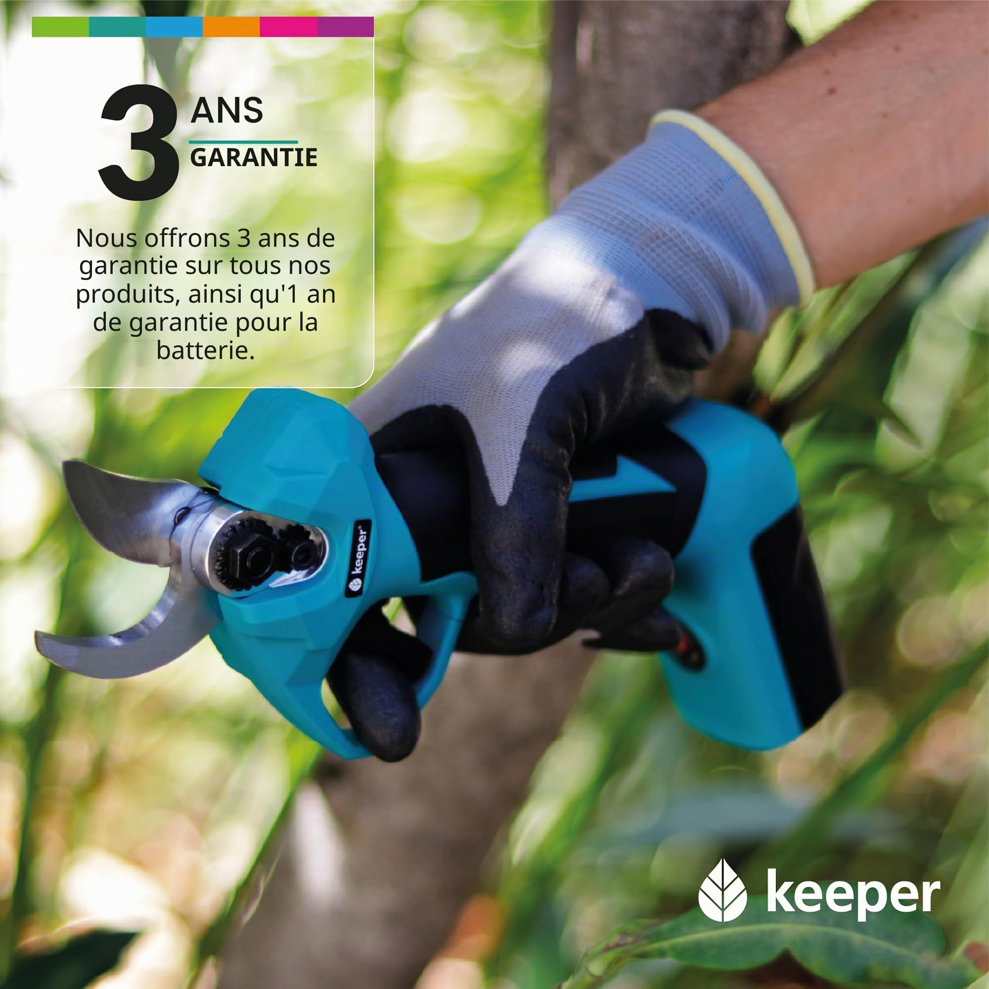 KEEPER KP25 Sécateur électrique pour jardinage sans fil Coupe Ø 22 mm 7,2 V 2,5 Ah Jusqu'à 3 heures d'autonomie Batterie amovible incluse Élagage électrique