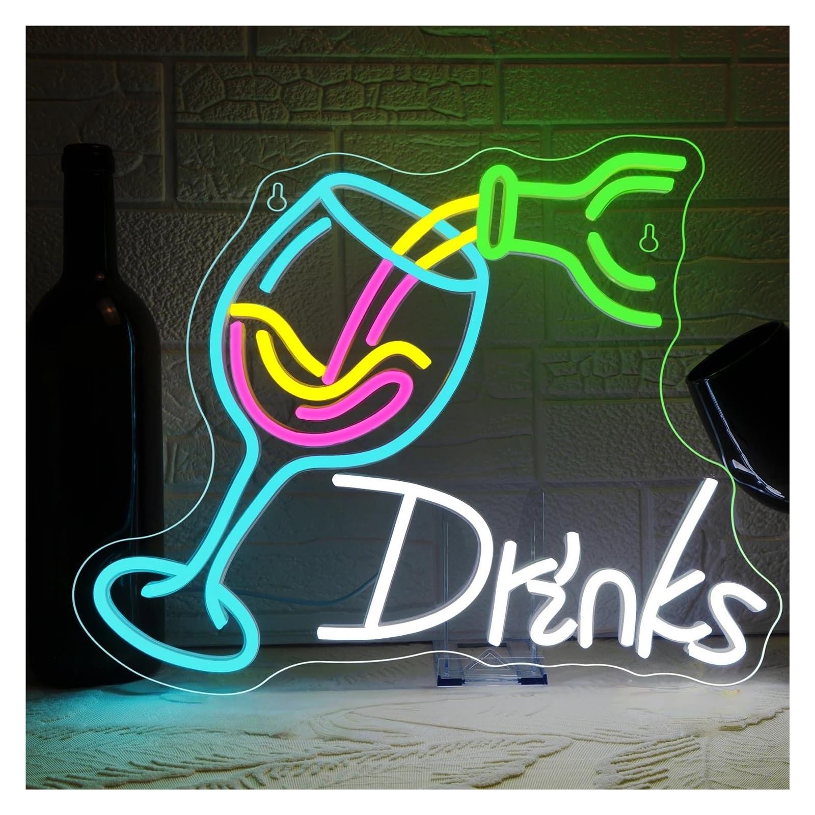 RONGCH Hanging Art Neon Signs Drinks Neon Sign Wine Light Dimmable for Party Wine Drinking Beer Bar Restaurant Cafe Bistro Club Decor 38.5cmx32cm