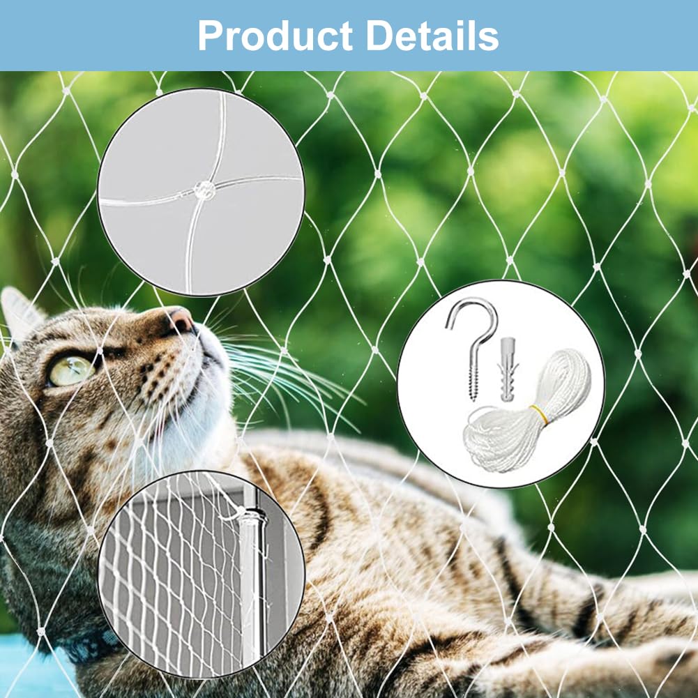Rete per Gatti, Rete per Gatti Rinforzata 8 x 3 m, Robusta e Resistente agli Strappi, ai Raggi UV e alle intemperie, per Balcone, terrazze e finestre