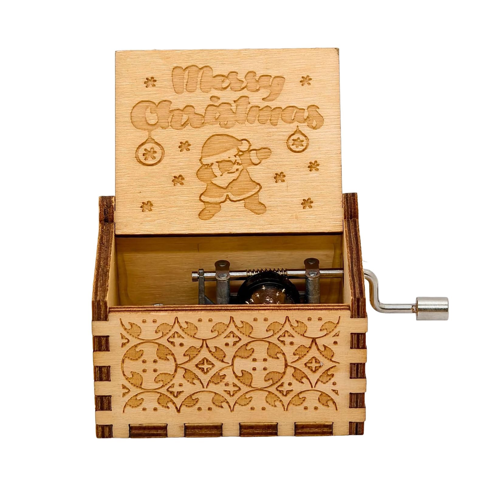 Peamoo D Wooden Music Box For Christmas,Personalise Mini Music Box Gift Box Laser Engrave Vintage Woo Han Crank Music Box, Christmas Music Boxes Wooden Musical Box Wooden Gift ﻿ ﻿ (D)