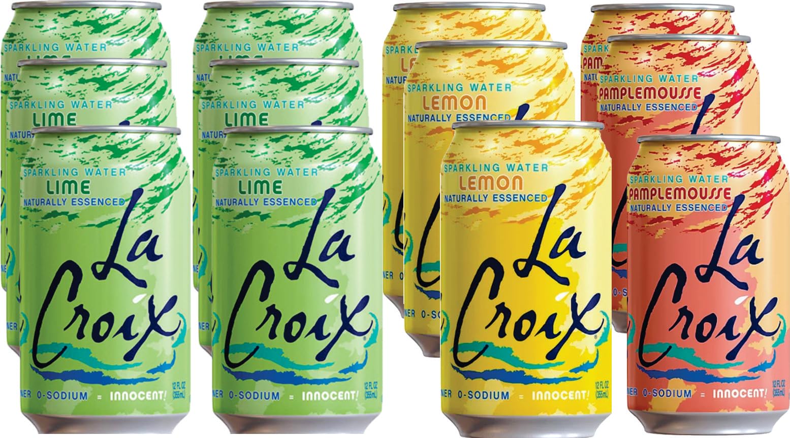 La Croix Sparkling Water Assorted Variety Pack - 12 Fl Oz Cans - By All in One (12-Count) - 6 Lime, 3 Lemon, 3 Pamplemousse
