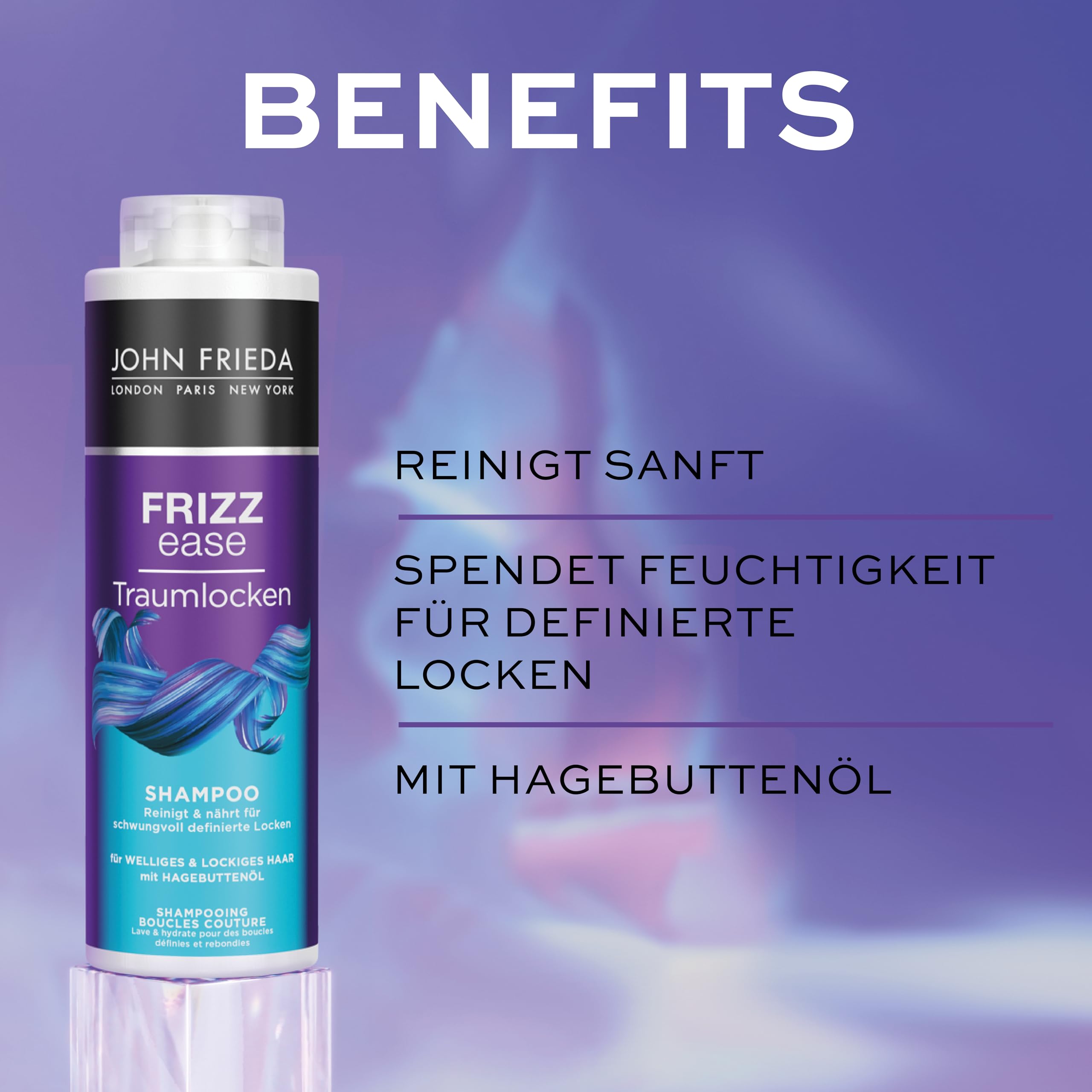 John Frieda Traumlocken szampon/odżywka zestaw korzystny – zawartość: 1 x szampon 500 ml i 1 x odżywka 500 ml – do ponownego napełniania – seria Frizz Ease – do włosów kręconych i falistych