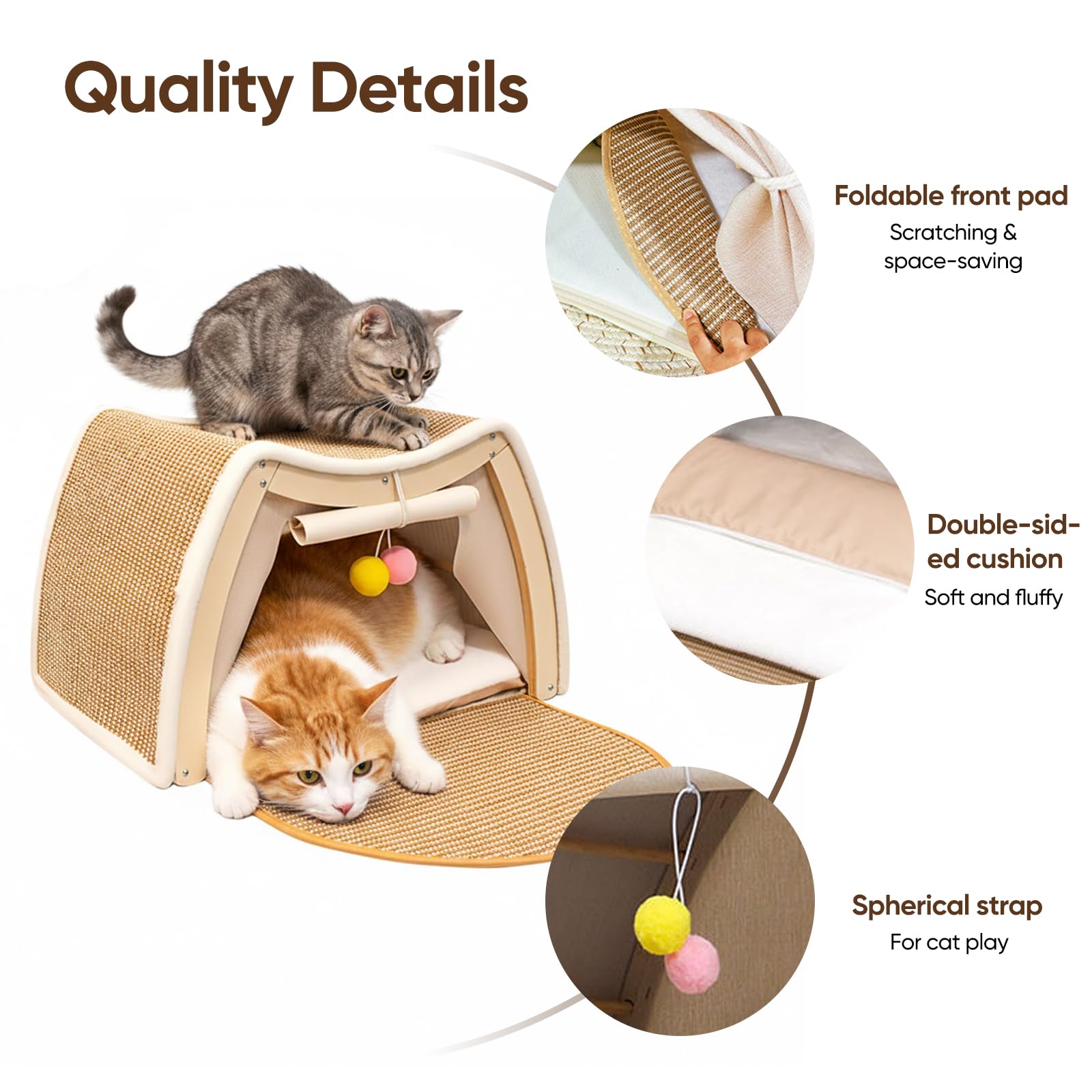 Casa de Madera para Gatos, 2 en 1 Rascador y Tienda para Gatos, 50x40x32 cm Cama para Gato, Cueva para Gatos con Cojín, Ideal para Gato Pequeños y Medianos