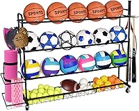 ELKCIP 4-Layer Basketball Rack with Wheels - Rolling Ball Storage Organizer for Soccer, Baseball, Football, Volleyball & Gear