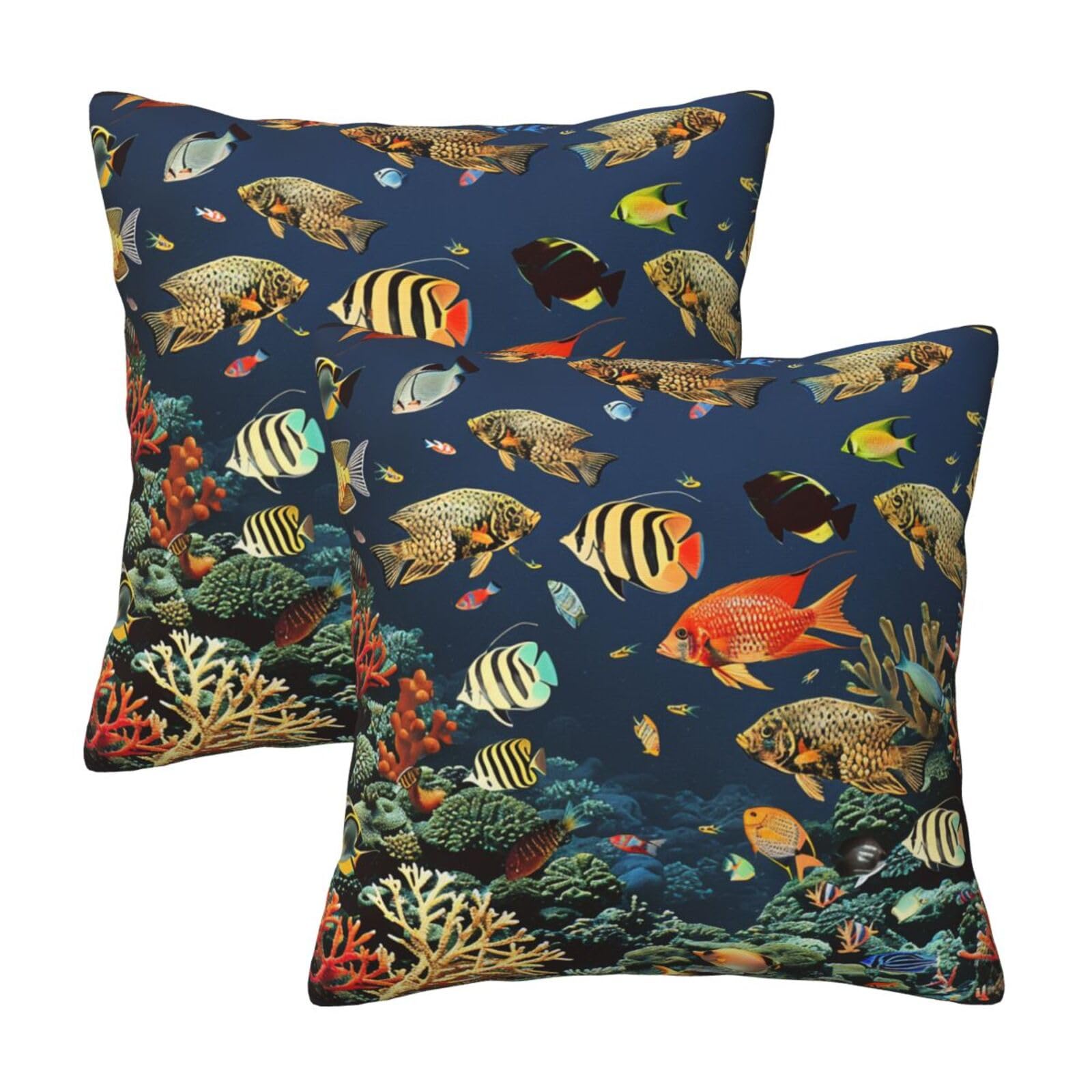 kkvhhyuo Fish pattern Print Pillow Covers Set of 2, Square Decorative Cushion Covers with Hidden Zipper, Throw Pillow Cases for Living Room Sofa Bed Chair, 50x50 cm