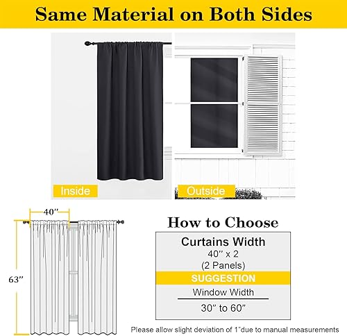 Miniatura 2 de Cortinas opacas negras para dormitorio, sala de estar, juego de 2 paneles de 63 pulgadas de largo, suaves y sólidas para oscurecer la habitación,