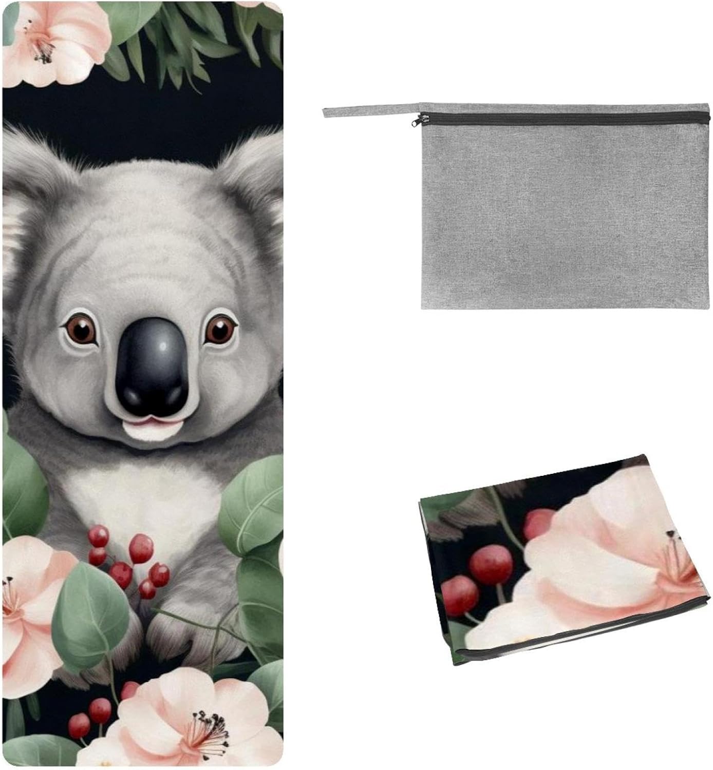 Yoga Towel, Koala Flowers Pattern Non Slip Sweat Absorbent Hot Yoga Mat Towel for Hot Yoga, Pilates and Fitness - 72.8" x 26.8"