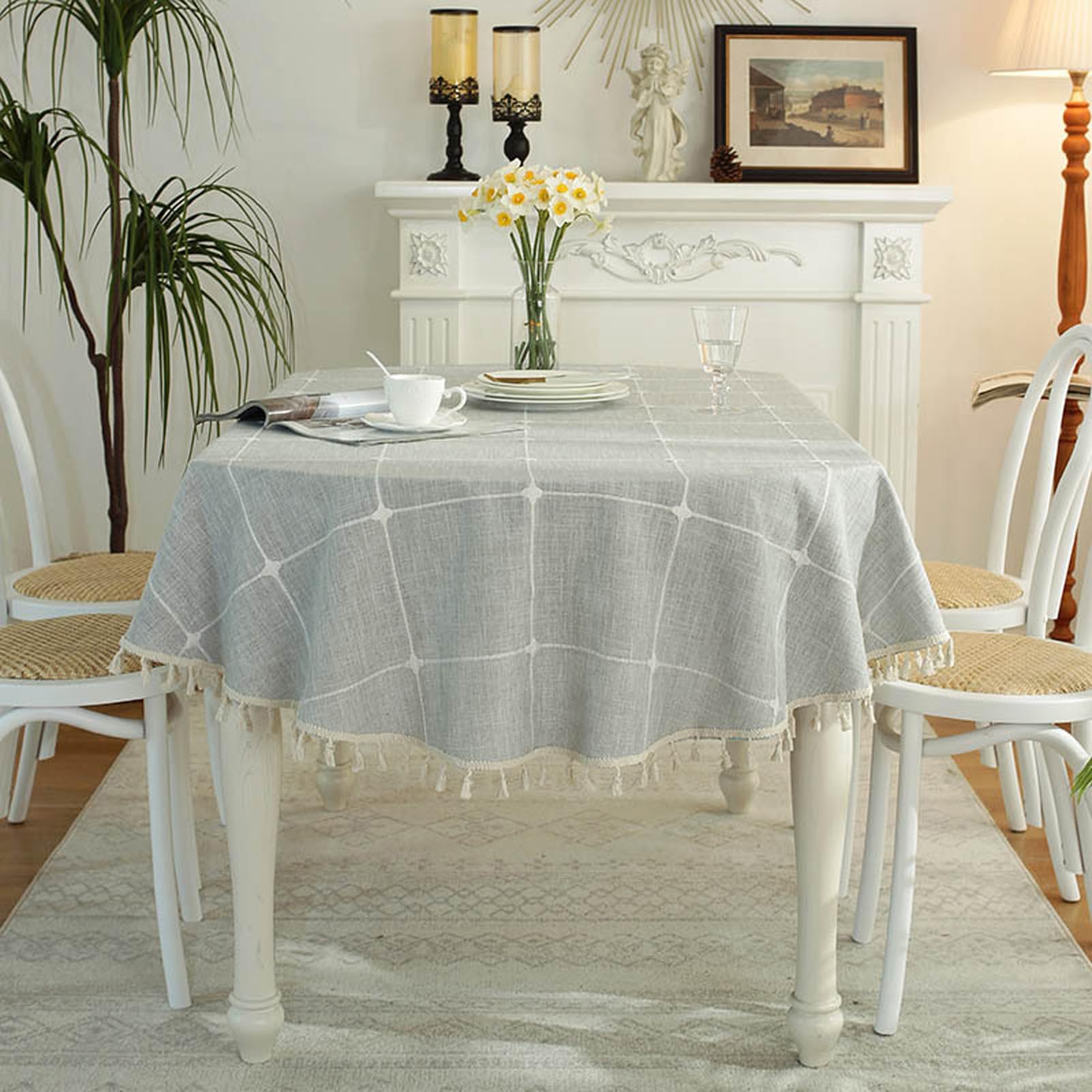 Mantel 140x280cm, Mantel Mesa Rectangular con Borlas, Mantel Antimanchas Table Cloth Rectangular para Mesa de Comedor, Mantel Antimanchas Mesa Cocina Rectangular