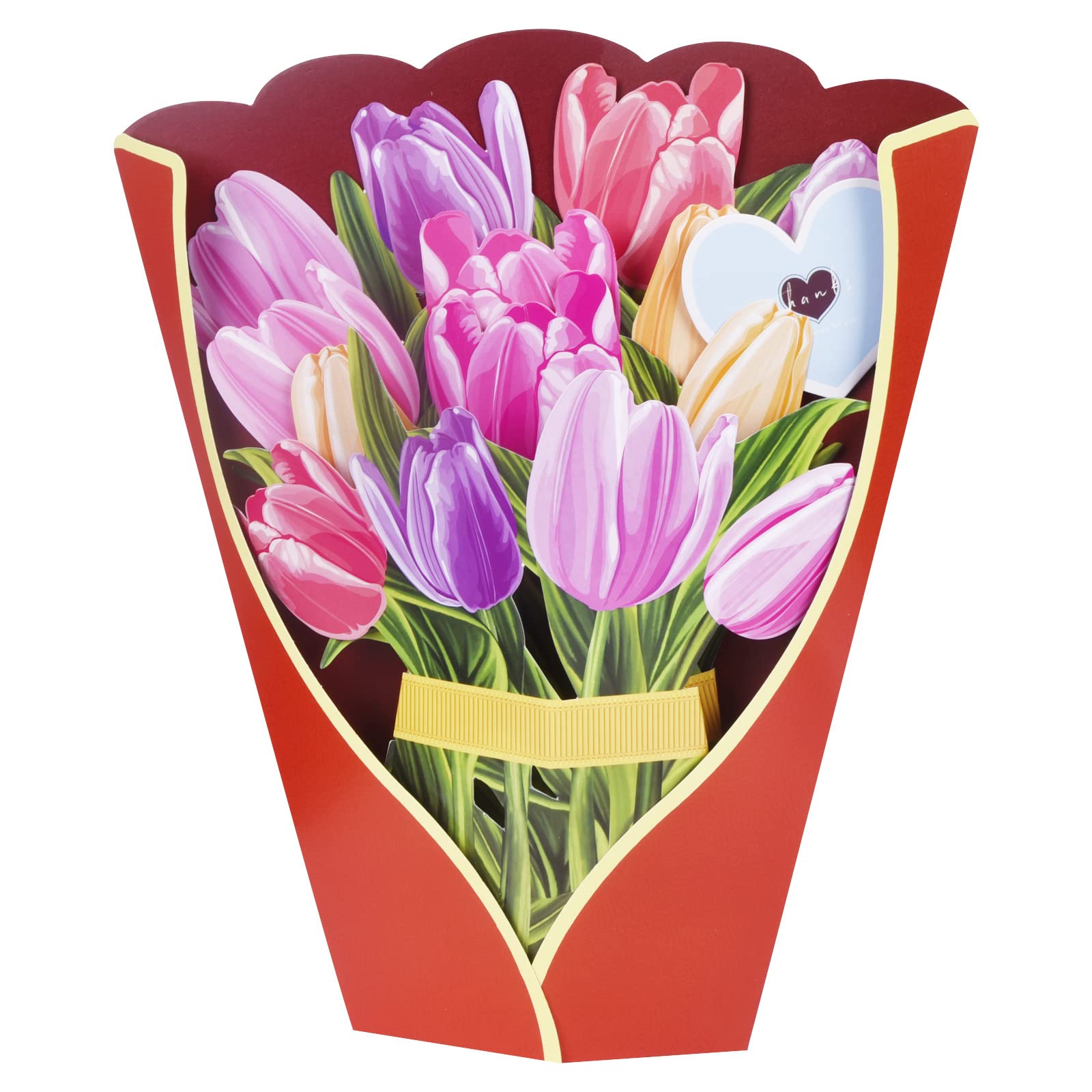 Innbox Tulip Bouquet Pop Up Card,12 inch Life Sized Forever Flower Bouquet 3D Popup Greeting Cards for Thinking of You,Thank You,Get Well,Birthday for Her, Mom,Wife,Girlfriend IGC-114
