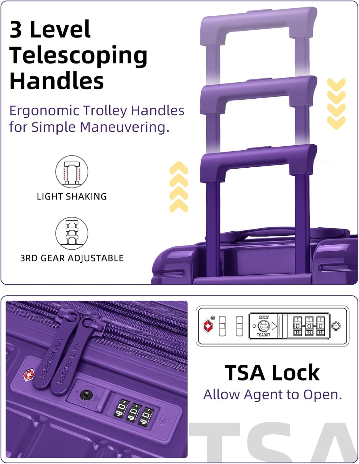 LARVENDER Carry On Luggage 22x14x9 Airline Approved, 20 Inch Expandable PC+ABS Hardside Suitcase Carry On Luggage with Spinner Wheels TSA Lock for Women Men (Purple)