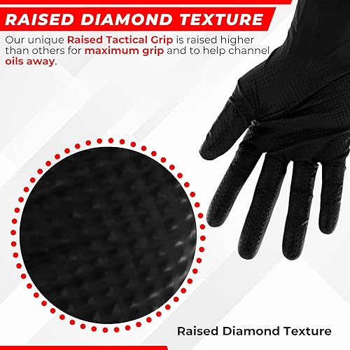 Miniatura 6 de BLACK PYTHON HD 8 MIL guantes desechables de nitrilo, sin látex y polvo, industrial, textura de diamante elevado, caja1000
