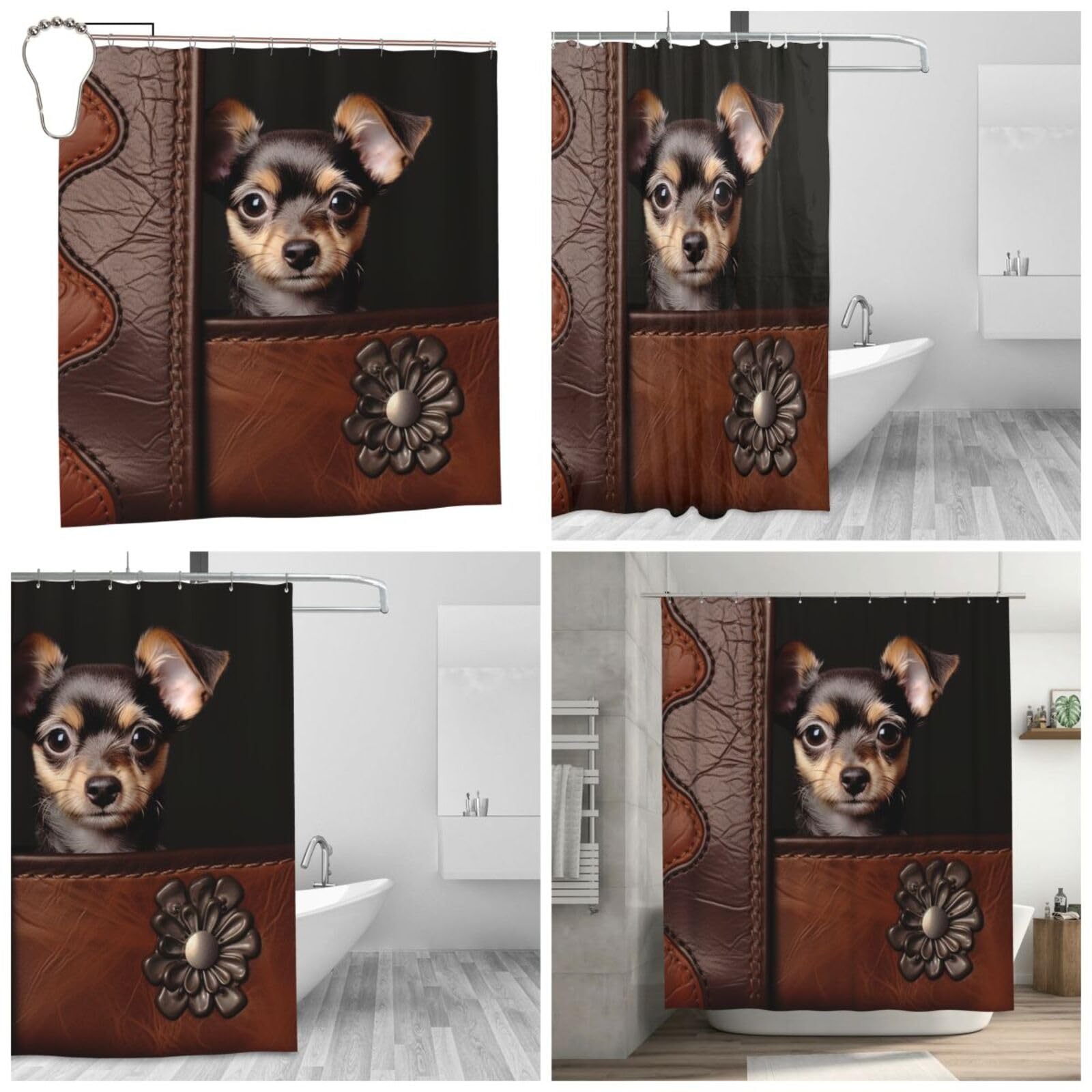 Rideau de douche anti éclaboussures motif chien marron polyester
