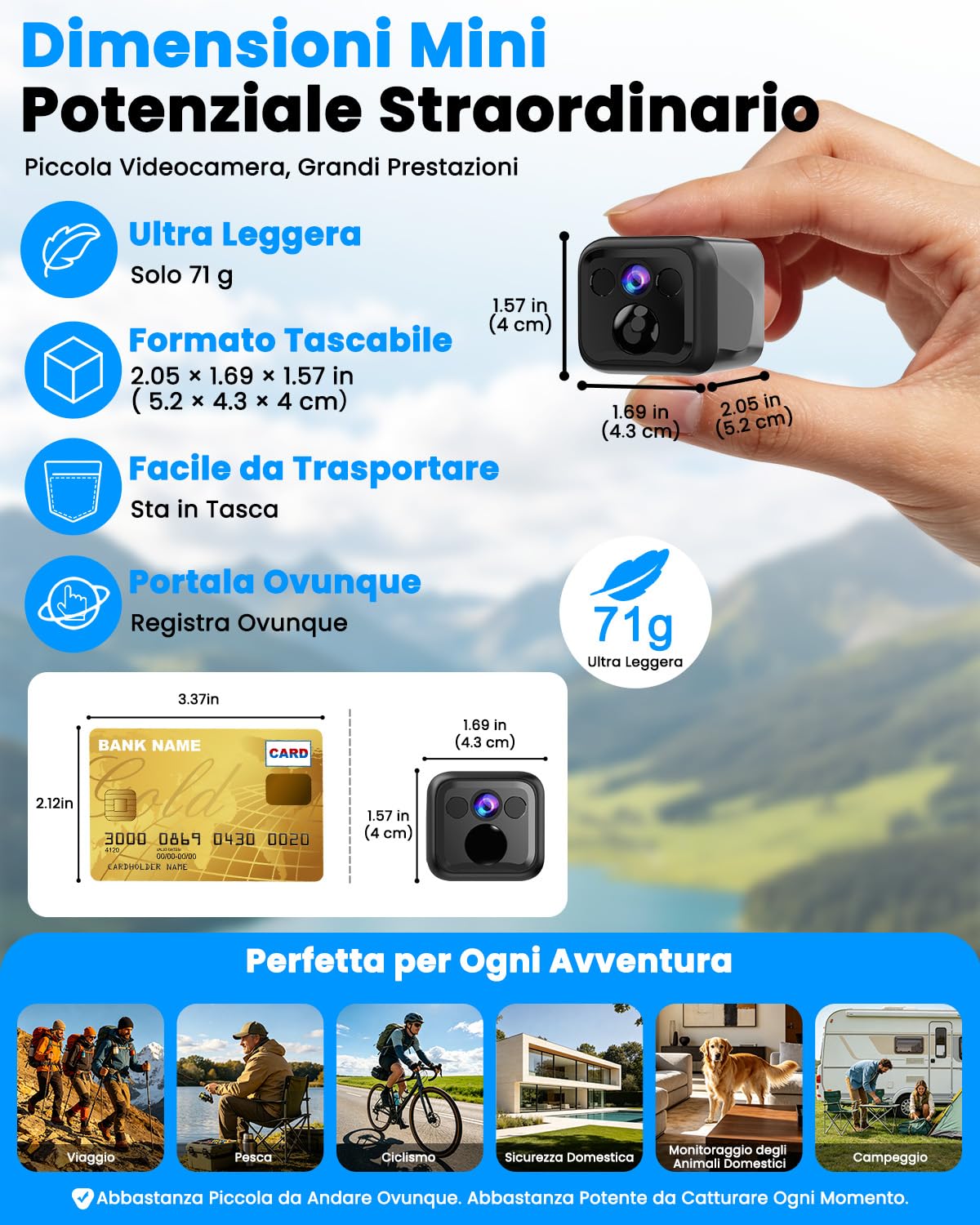 Mini Telecamera Spia ,4K Telecamera Videosorveglianza, WiFi o Modalità AP | Bassa Potenza, 160 Giorni di Standby, Visione Notturna Telecamera Senza Wifi per Interna/esterns/Casa, Nero