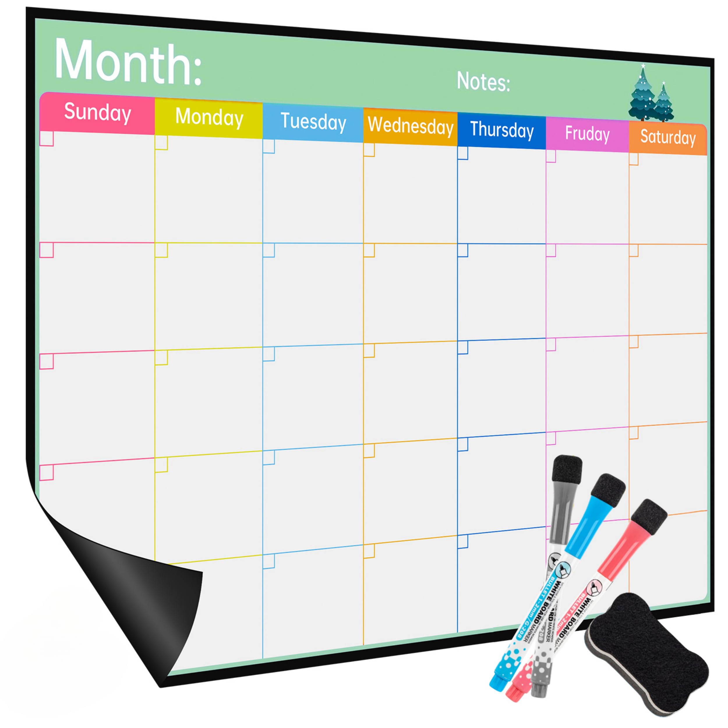 Aerkersun Magnetic Fridge Dry Erase Calendar, Large White Board Calendar for Refrigerator,17x12 inch for Family Schedule,Monthly Planner, Chores,with
