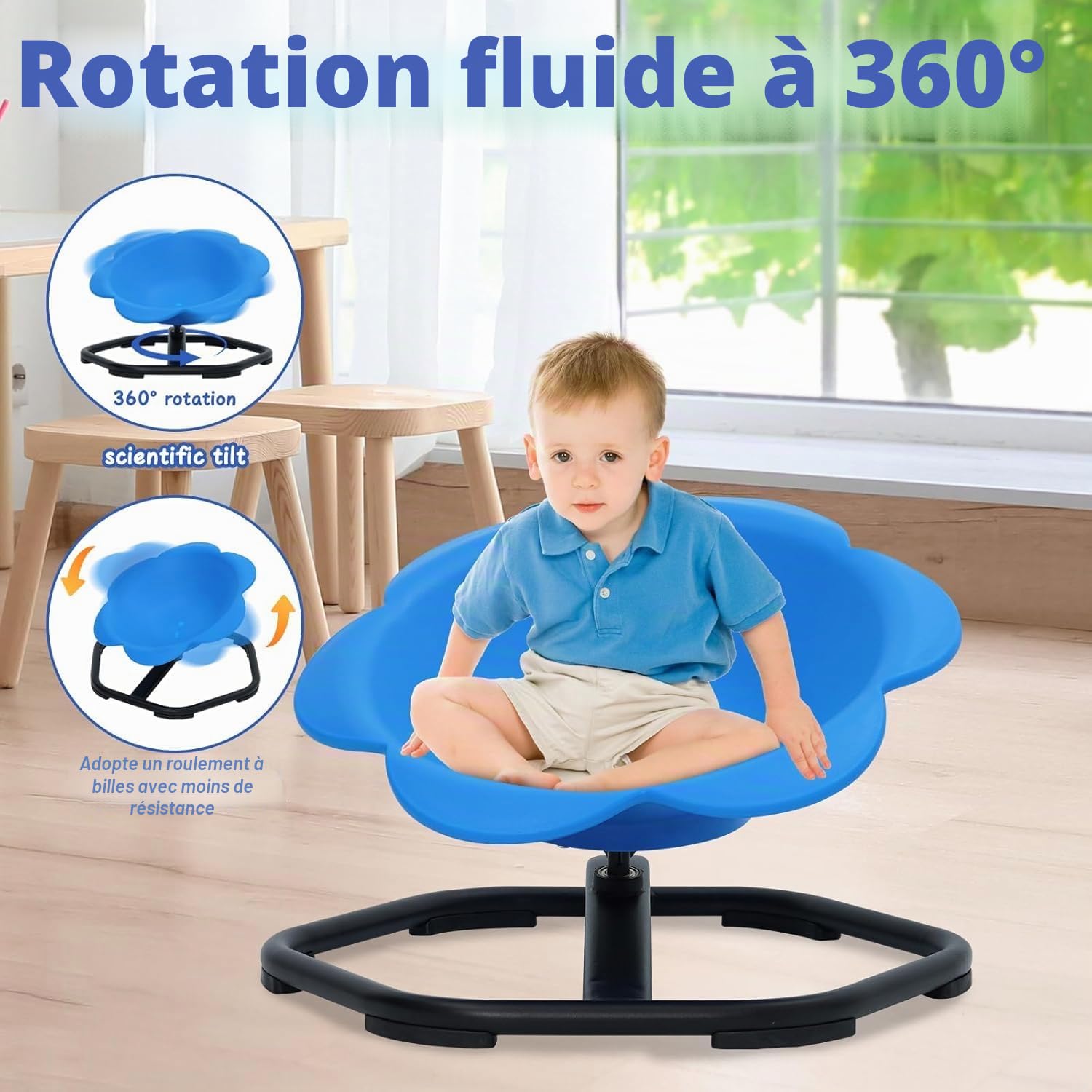 Chaise pivotante éléphant pour Enfants, siège Rotatif à 360°, Chaise pivotante pour Enfants autistes, Chaise carrousel sensoriel, Chaise d'entraînement et de Coordination corporelle, Base en