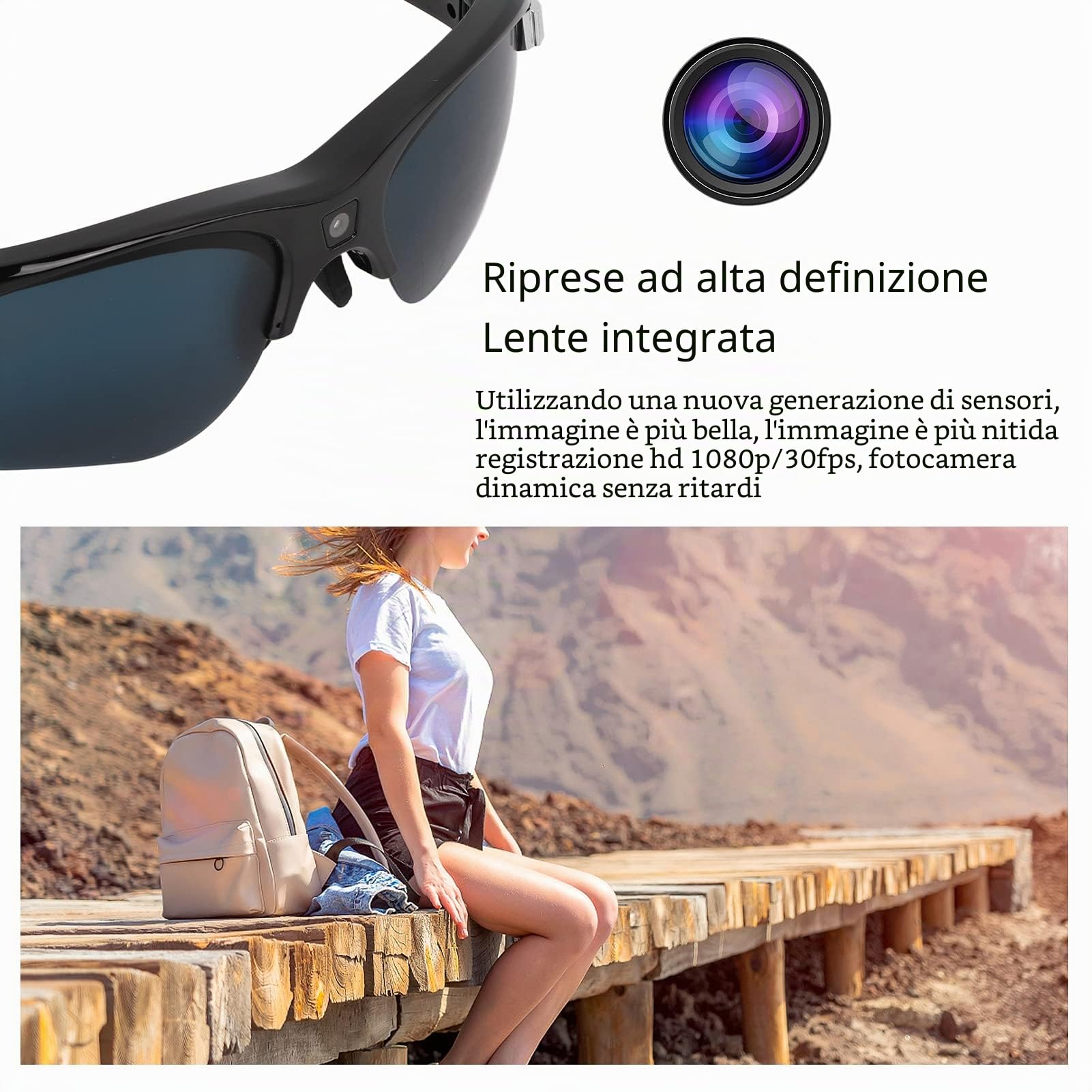 Bewinner Camera 1080P 30FPS HD Video Glasses, Full HD Recording Smart Wearable Wireless Sunglasses for Outdoor Sports Traveling Driving