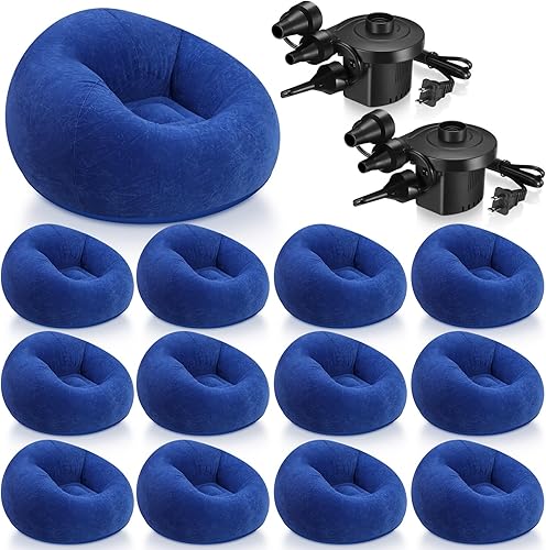 Miniatura 13 de Realspring 12 sillas de puf para adultos, sillas inflables con bomba de aire eléctrica, sofá inflable plegable, portátil, sofá perezoso para leer,