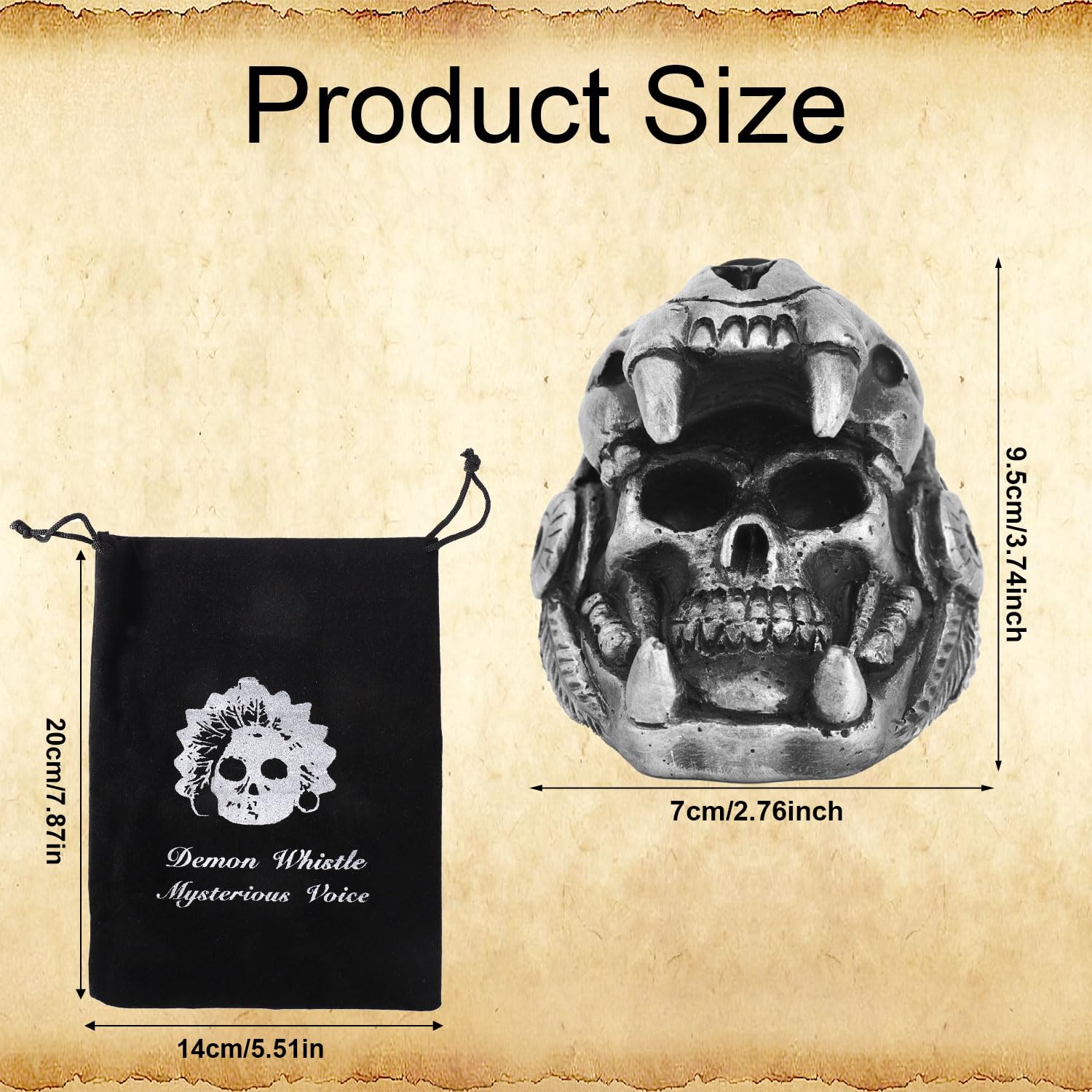 Fischietto Della Morte Azteco, Design Teschio di Quetzalcoatl Oltre 125 Decibel il Più Forte Autentico Suono Umano Fischietti da Guerra con Borsa con Coulisse Regali da Collezione (Argento)