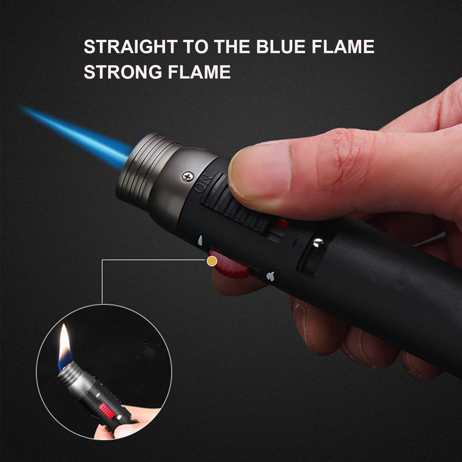 Lot de 2 Briquets Torche Butane Long Stylo Briquet Rechargeable et Réglable Flamme Briquet Camping pour Homme Gadget (gaz Non Inclus)