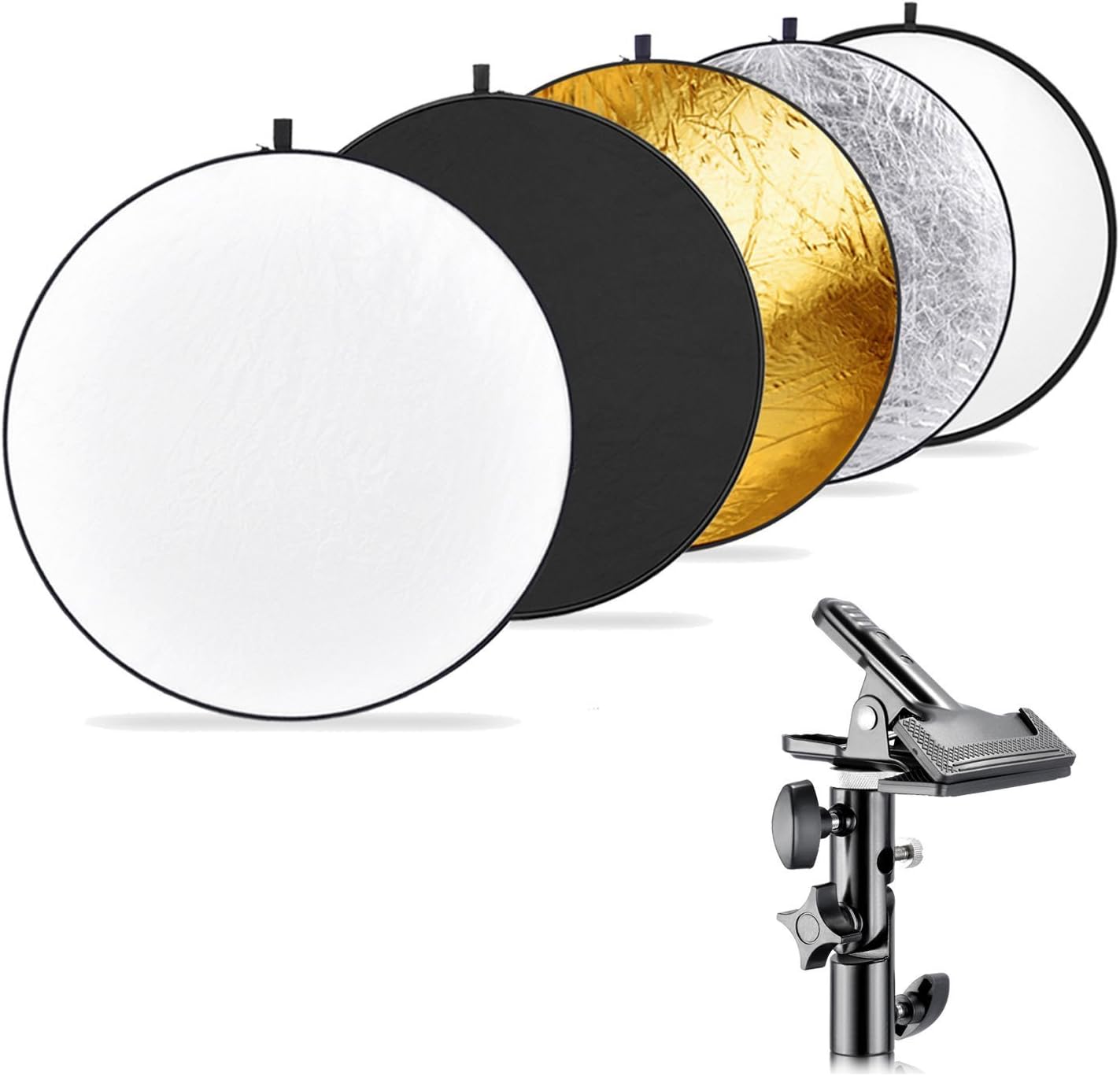 Neewer Photography 5-in-1 Multi-Disc Light Reflector (43 inches/110 Centimeters) with Heavy-Duty Metal Clamp Holder for Photo Studio Shooting,Collapsible Reflector Translucent/Silver/Gold/White/Black