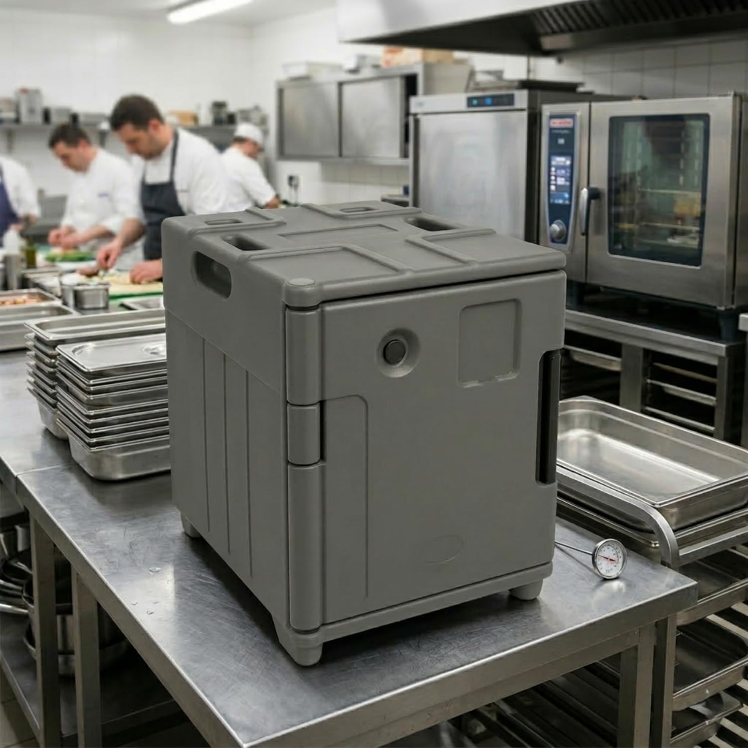 Générique Caja isotérmica GN 1/1 de 90 l - Transporte de alimentos calientes y fríos - Mantenimiento de la temperatura entre 8 y 10 horas - Gris