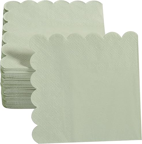 Miniatura 4 de Paquete de 100 servilletas de cóctel de 2 capas con bordes festoneados plegadas de 5 x 5 pulgadas, servilletas desechables para cena, boda, fiesta