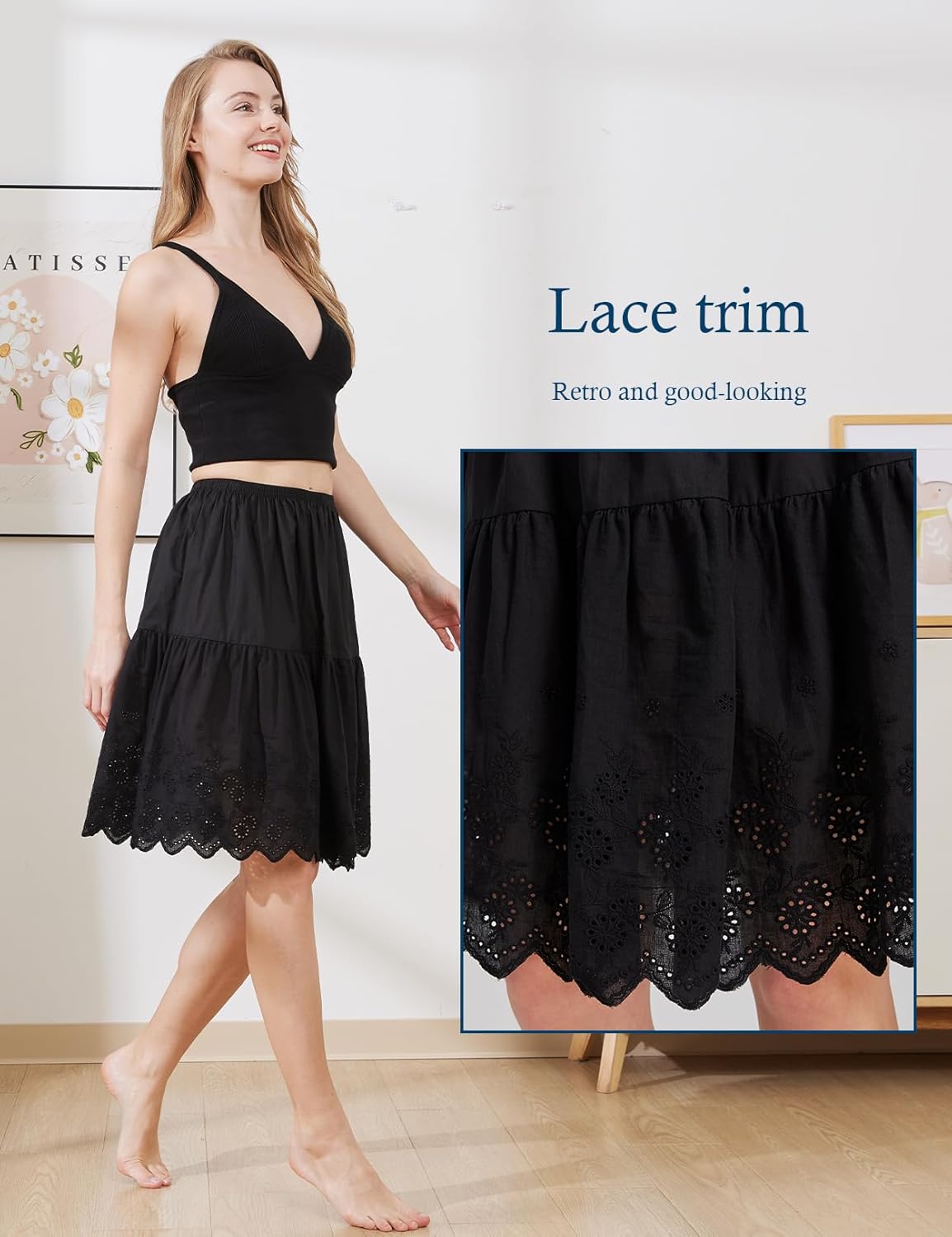 BEAUTELICATE Half Slip Skirt Extender 100% Cotton Vintage Underskirt with Lace Embroidery - Image 4