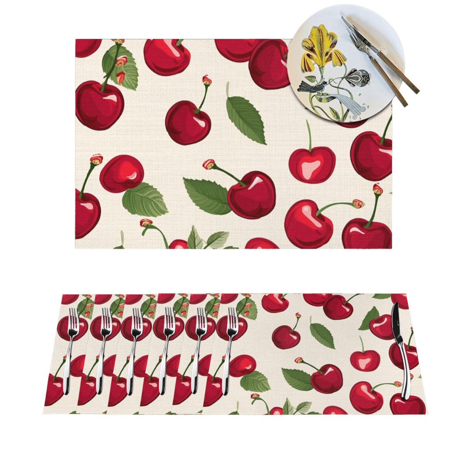 Sets de table tissés en PVC motif cerise rouge haute résistance thermique