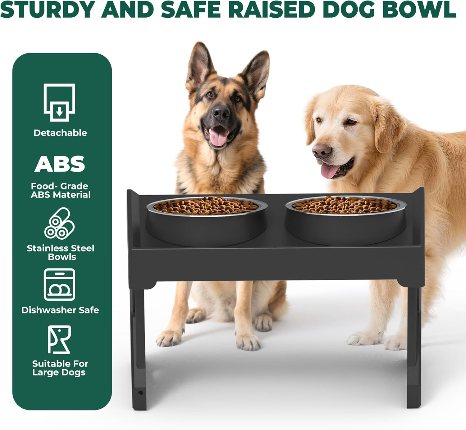 Adjustable Elevated Dog Bowl, 3-Height Stand (2.8, 8.1, 12.2 inch) for Large/Small Dogs, 2 Stainless Steel Bowls, Foldable & Portable Raised Feeder for Travel, Joint Care