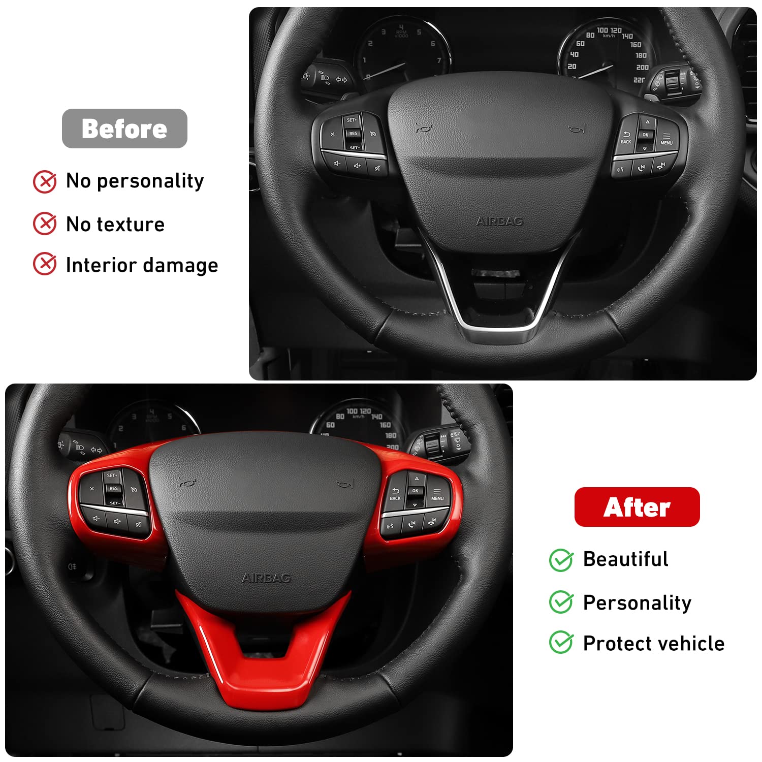 Linskip Steering Wheel Trim Compatible with Ford Bronco Sport 2021 2022 2023 2024 2025, Steering Wheel Cover for Bronco Sport Interior Accessories(Red)