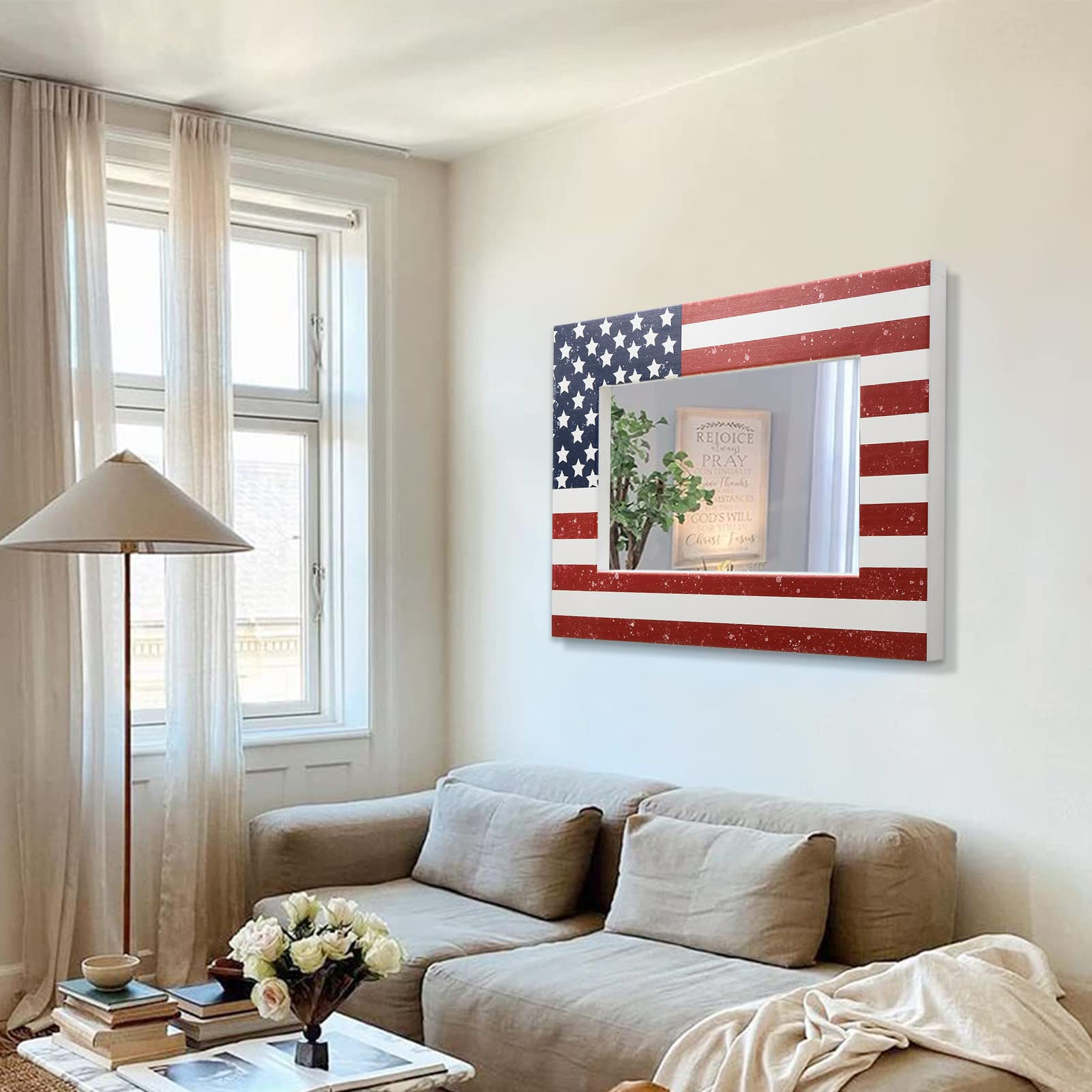 インテリア小物 WTW アメリカ国旗デザイン 壁掛けミラー 約60cm x 80cm
