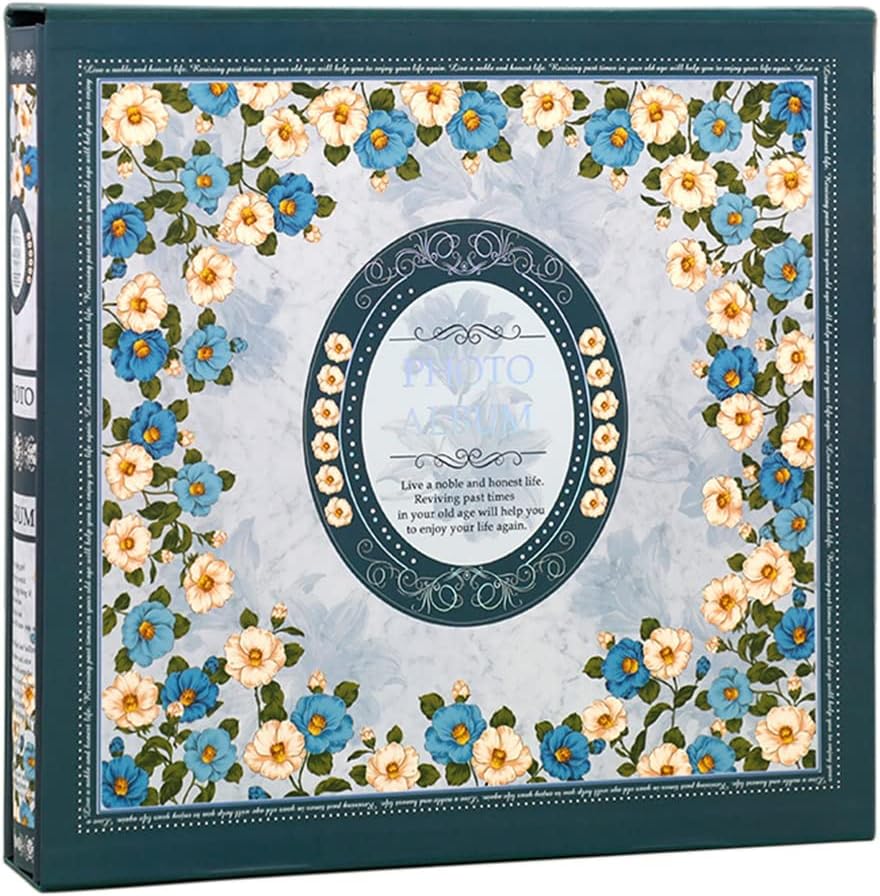 Self-Adhesive Photo Album Large-Capacity Photo Album Book Commemorative Album Interstitial Family 7-inch Mixed Photo Album Photo Album Book Used for Wedding Guest Anniversary (Blue 38X37x6cm)