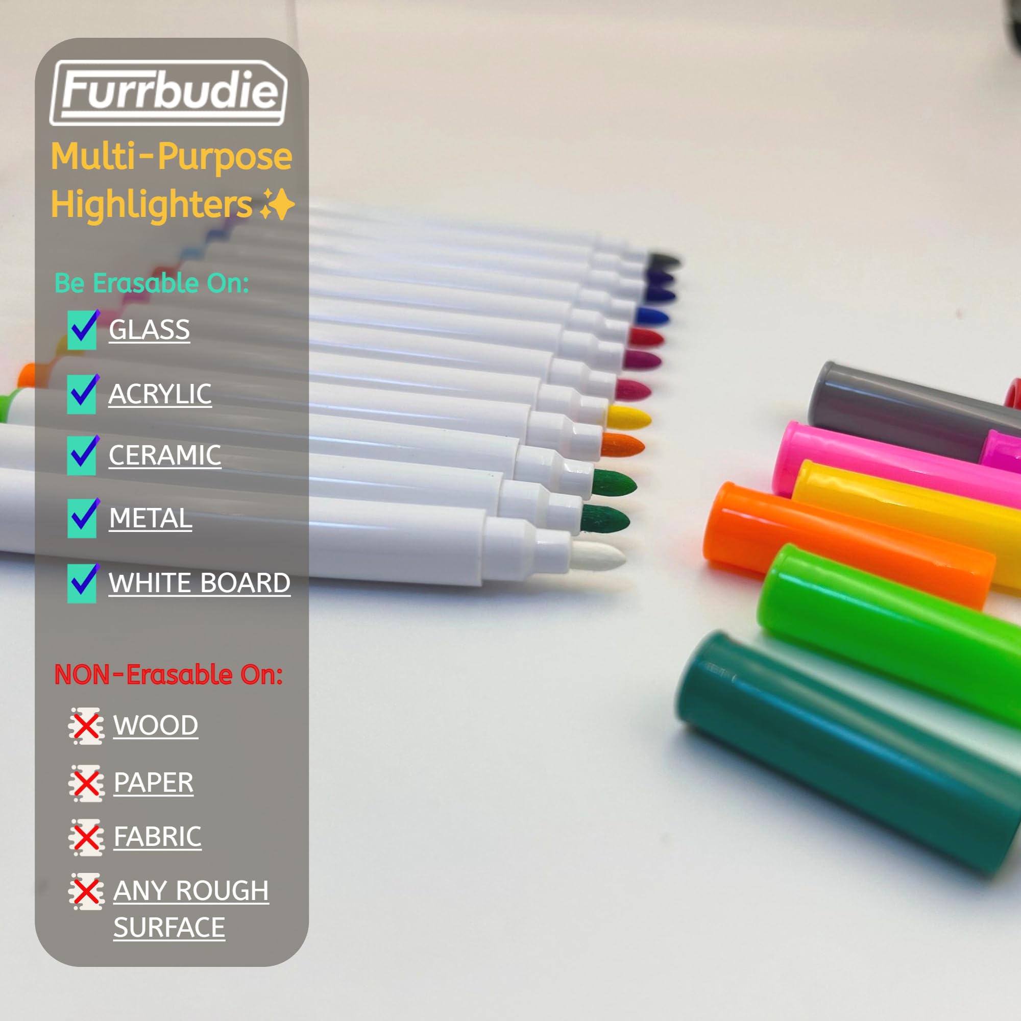 YAYNO 12 Pennarelli Fluorescenti LED Per Lavagna Bianca – Punta 1 Mm, Cancellabili A Umido, Neon, Regalo