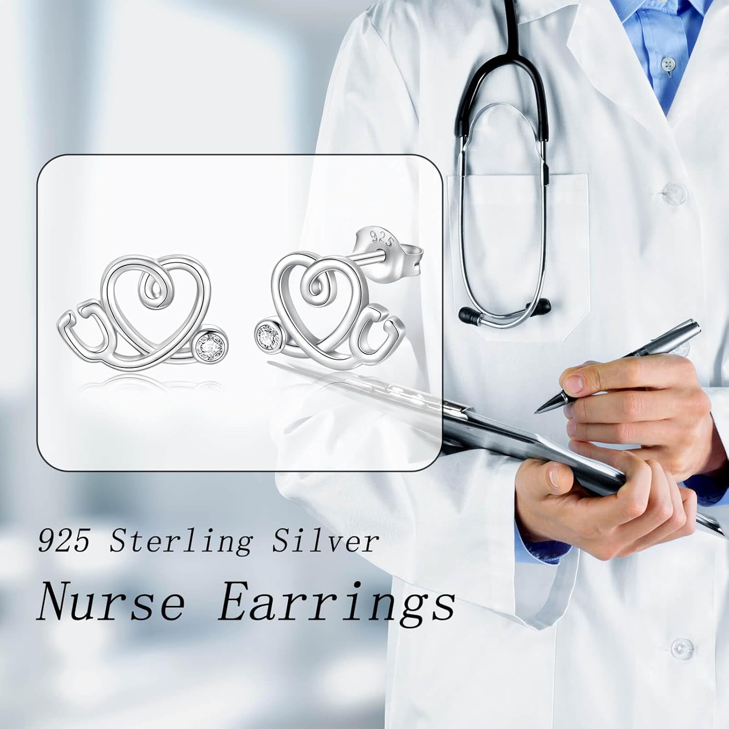 Stethoscope Stud Earrings S925 Sterling Silver For Nurse Doctor-Medicine Studs Earrings Nurse Week Gift-Birthday Gifts For Medical Staff